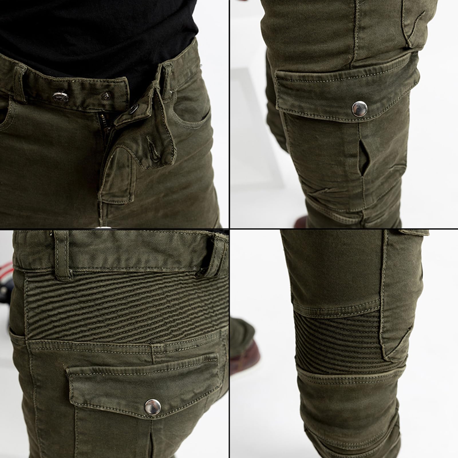 LOMENG Motorcycle Riding Pants Motorcycle Jeans Slim Fit with CE Knee Hip Removable Protectors Armor for Women Green M 30