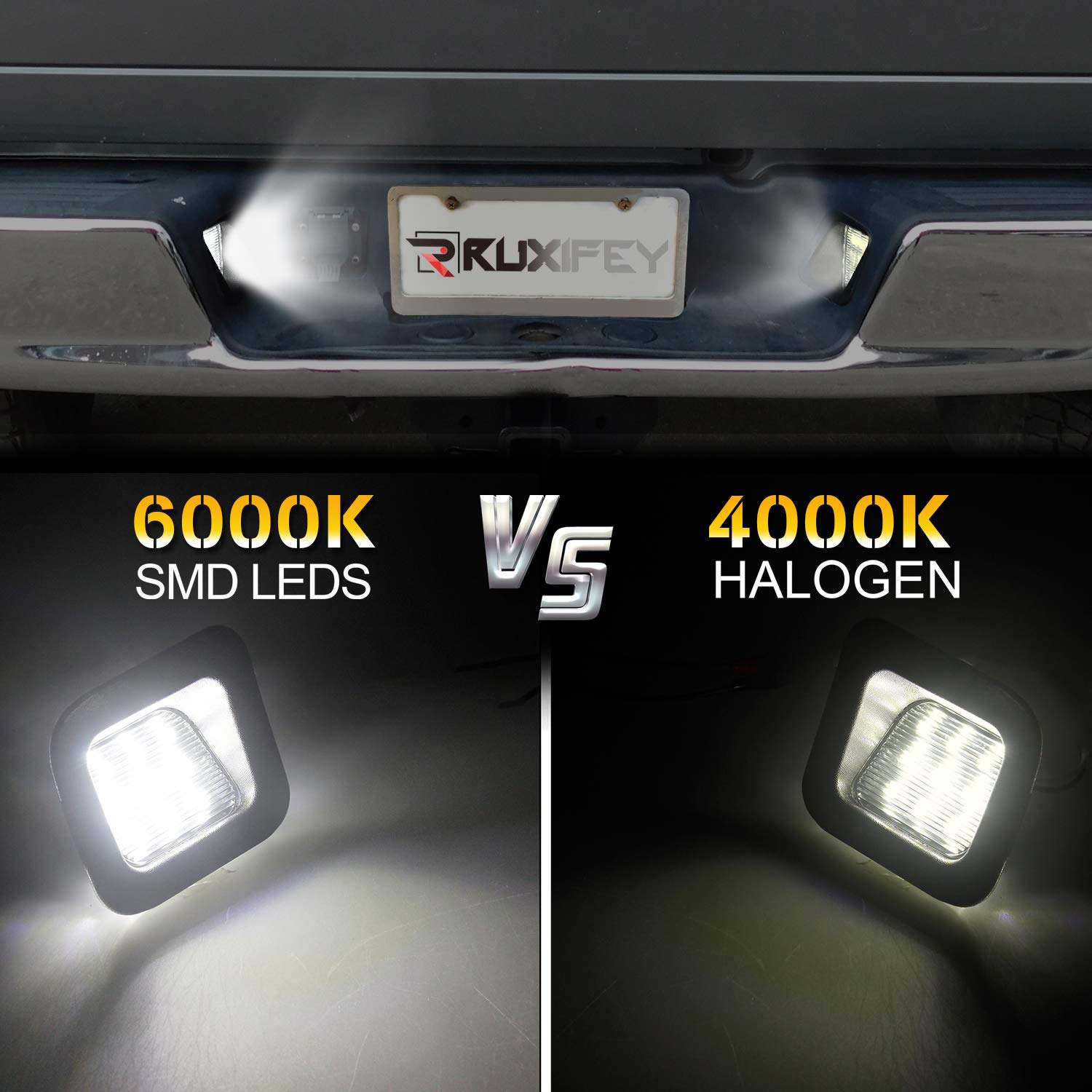 RUXIFEY LED License Plate Lights, 6000K White, with Metal Retainer Clips, Compatible with 2003-2018 Dodge Ram 1500 2500 3500