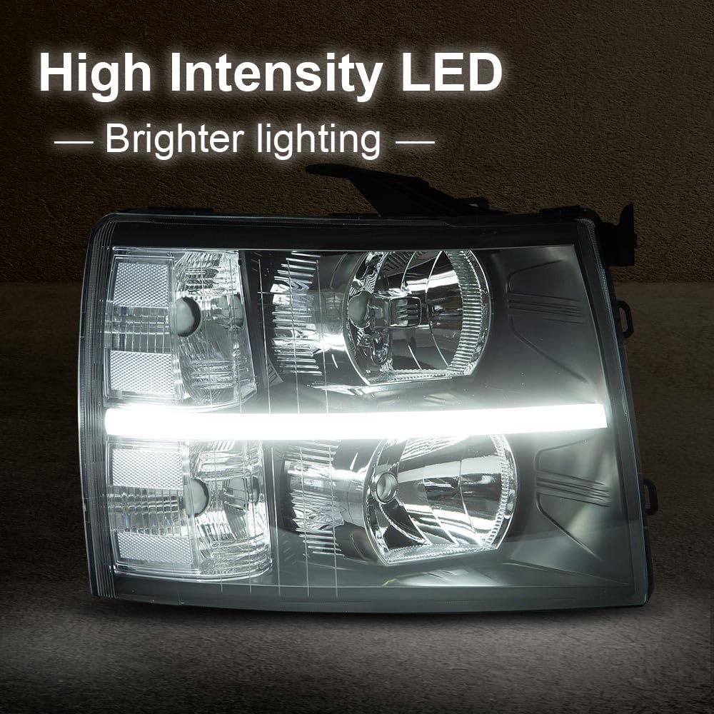 Pit66 Led Bar Headlight, Compatible With Chevy Silverado 1500 2007-2013/Compatible With Silverado 2500 3500 & Hd 2007-2014 Black