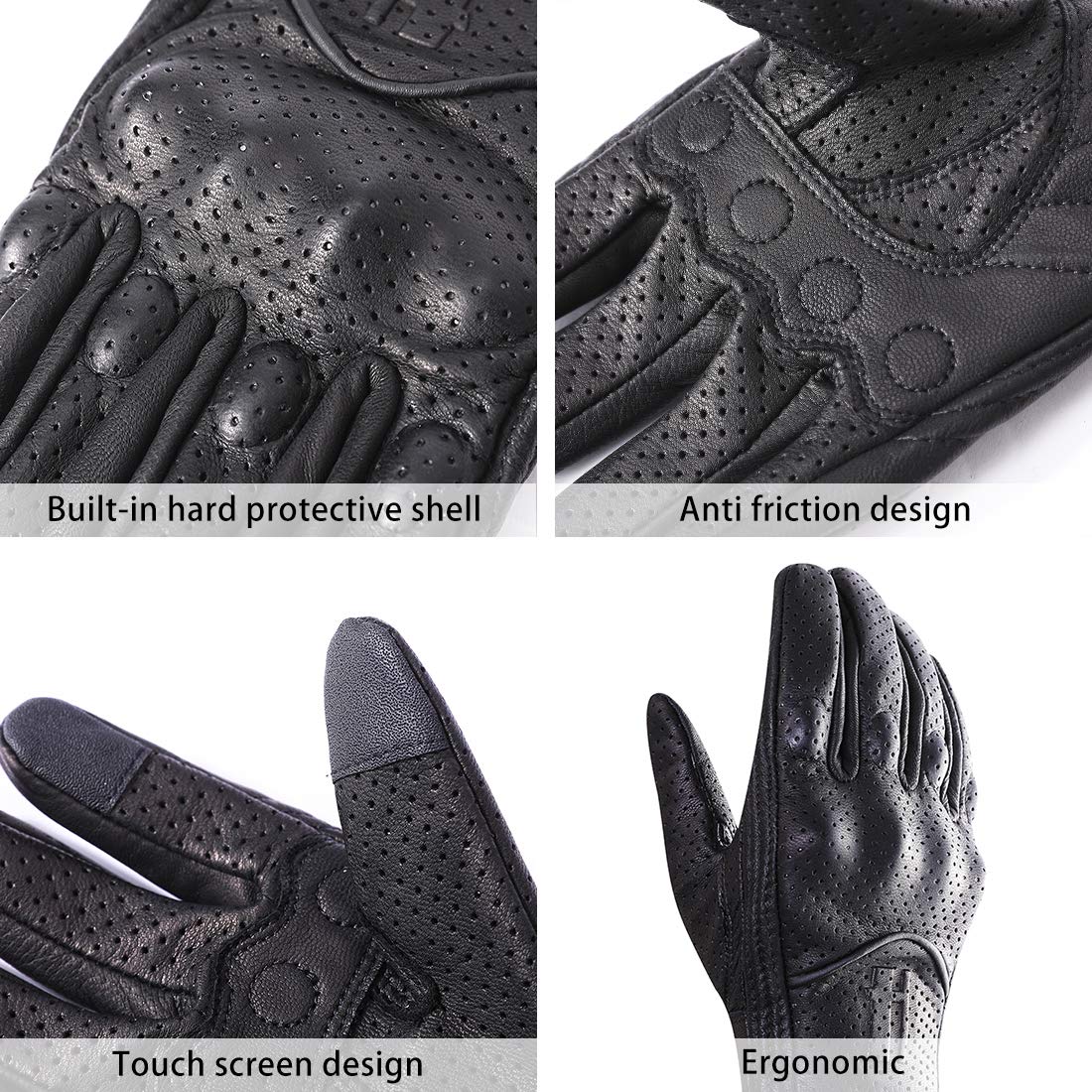 Harssidanzar Motorcycle Gloves For Men Touchscreen Perforated For Summer Riding Gm028, Black(Perforated Upgrade), Size X-Large
