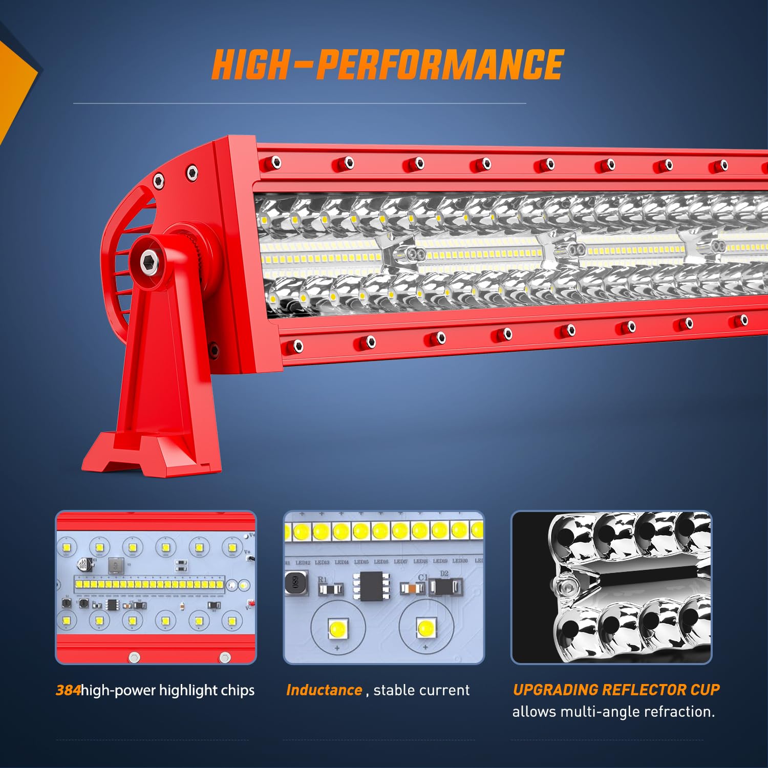 Nilight 50 Inch LED Light Bar - Triple Row Spot Flood Combo, Red Shell, Aluminum, Model ZH808 for Off-Road Truck SUV ATV UTV