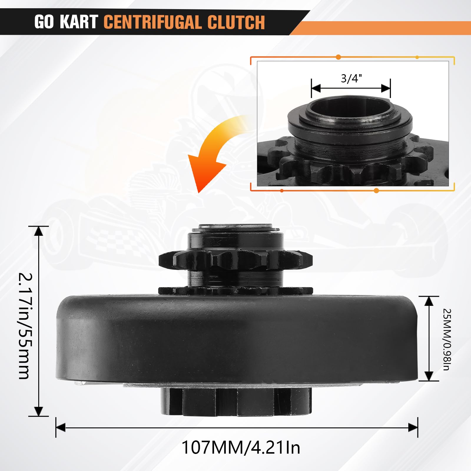 Beitetoo Go Kart Clutch 3/4" Bore 10T for Predator 212CC & Honda Engines - Model 8TOC007-max
