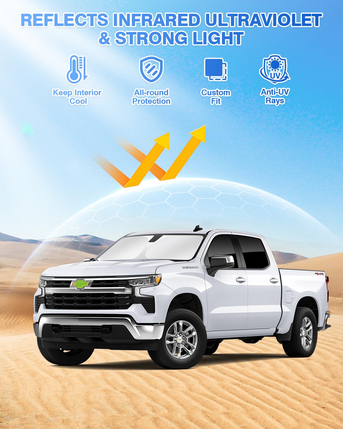 Canvcle Windshield Sun Shade Cover for GMC Sierra 1500 2500 3500 2019-2026, Black, 5PCS, Polyester, Privacy Protection