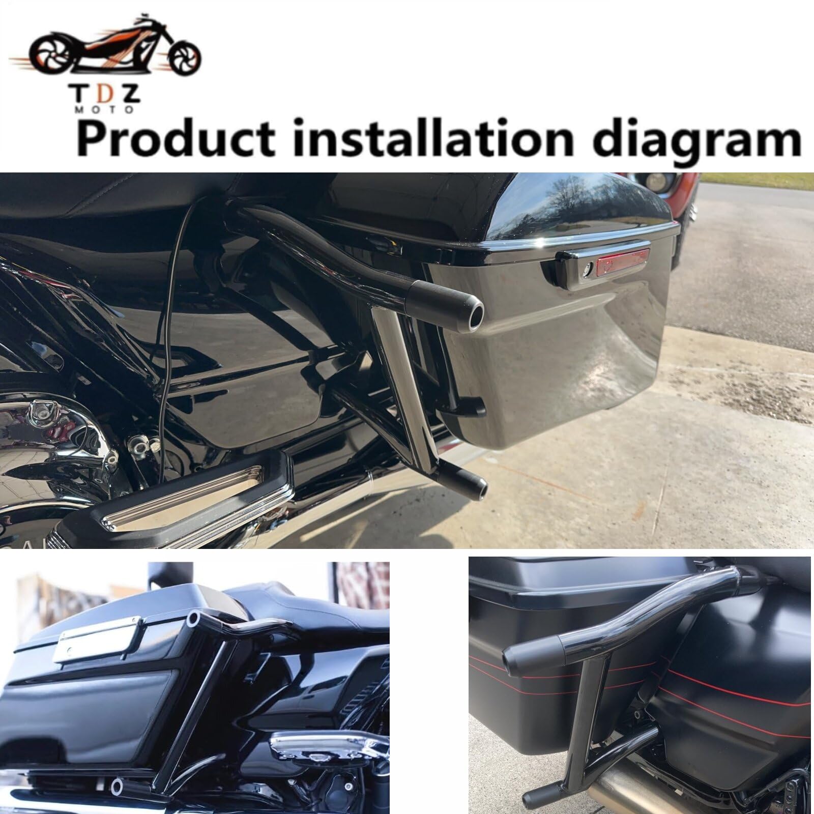 TDZ MOTO Saddle Bag Guards for 2009-2025 Harley Touring, Alloy Steel, A-Black, Model 09-25, Optional Multi-Color Wheel Decor