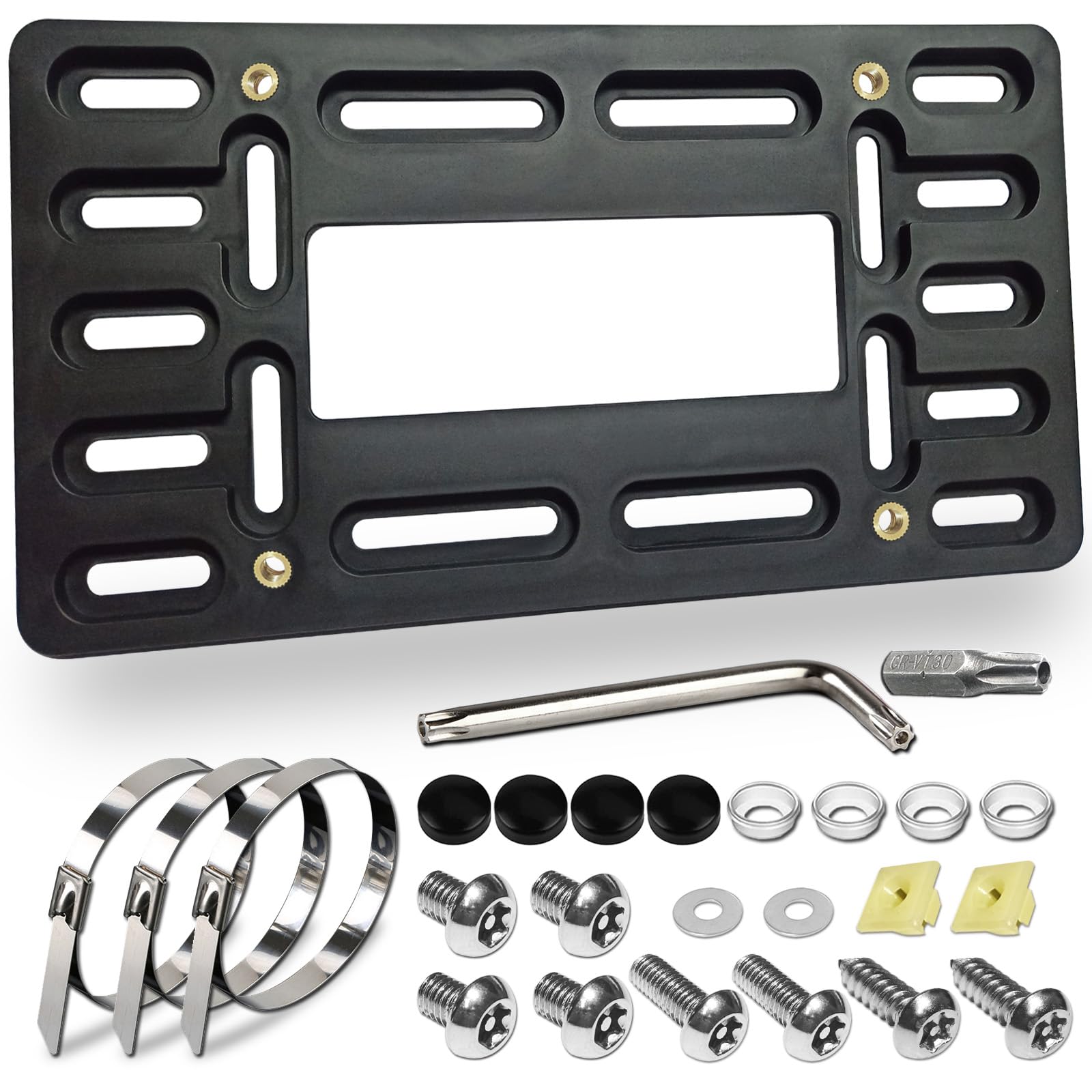 BGGTMO Front License Plate Bracket Holder - Front Bumper License Plate Mounting Kit, 2 Drill Holes Universal Car Tag Adapter wit