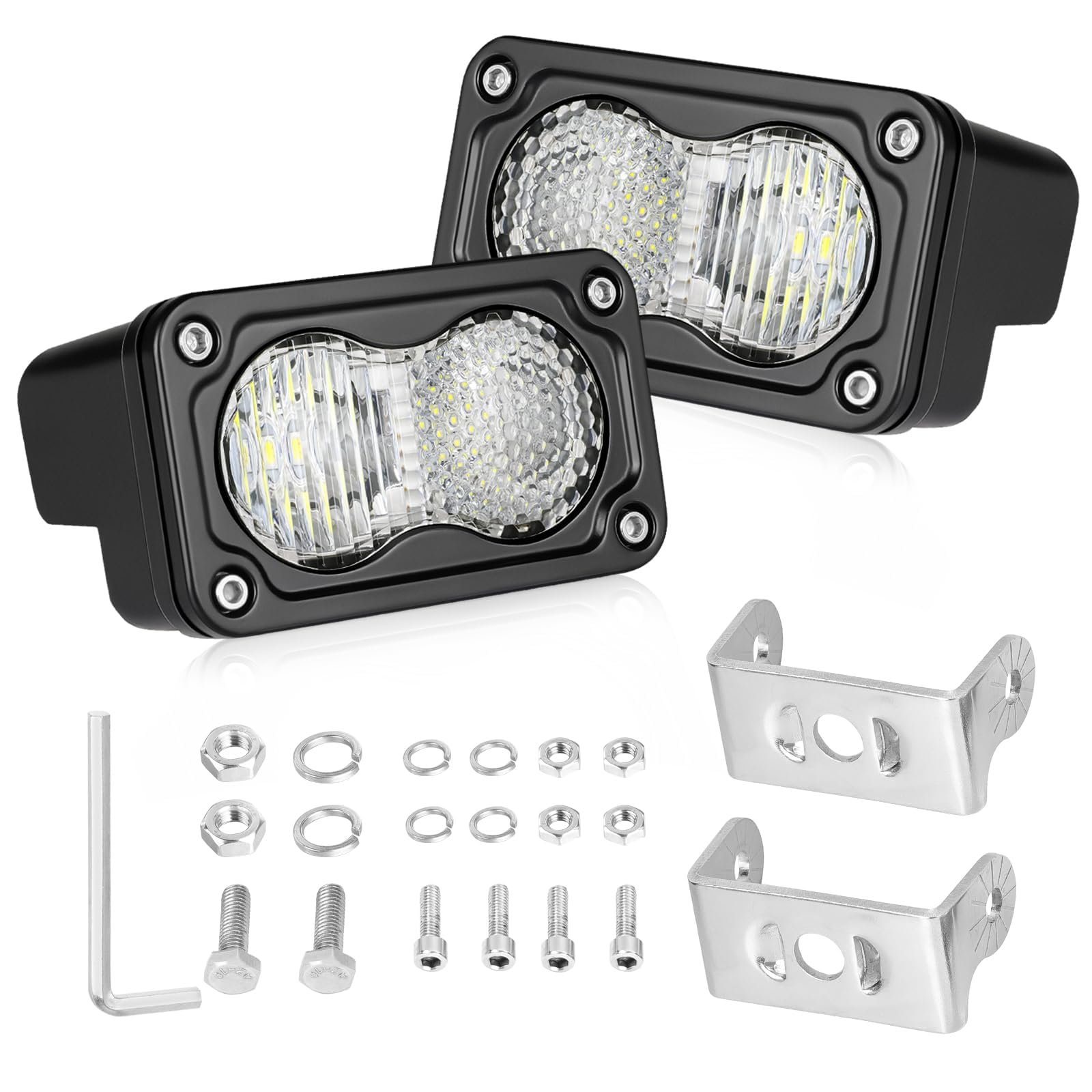 LED Pods, AKD Part 2Pcs 3 40W CREE LED Low Beam Fog Lights Small Off Road Driving Combo Light Pods Ditch Head Lights for Trucks 