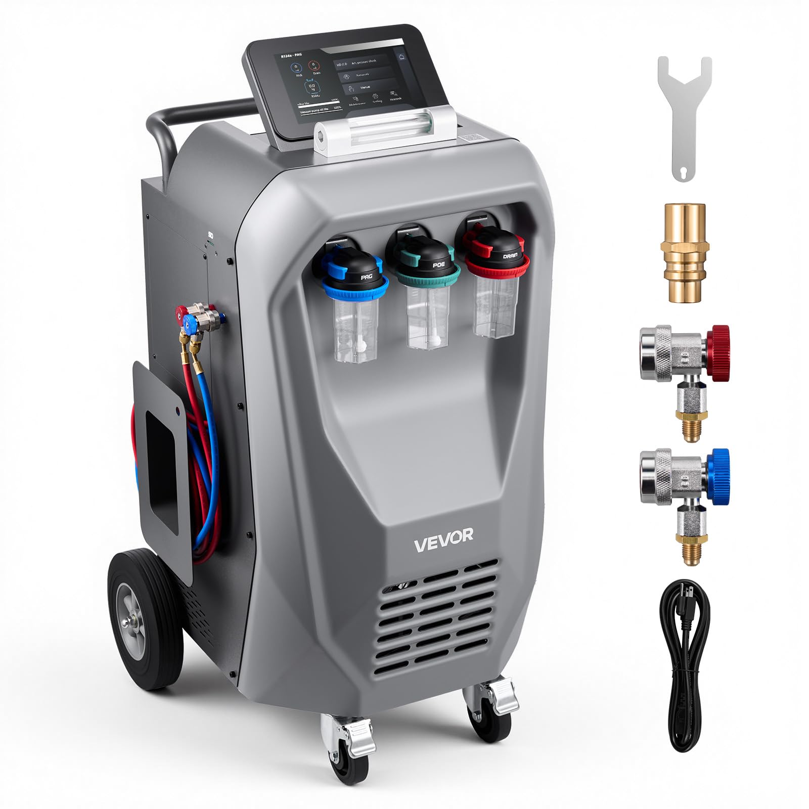 VEVOR Fully Automatic Refrigerant Recovery Machine for R134a, =98.5% Accuracy, 10.1-Inch Touch Screen, AC Recovery, Vacuum, Rech