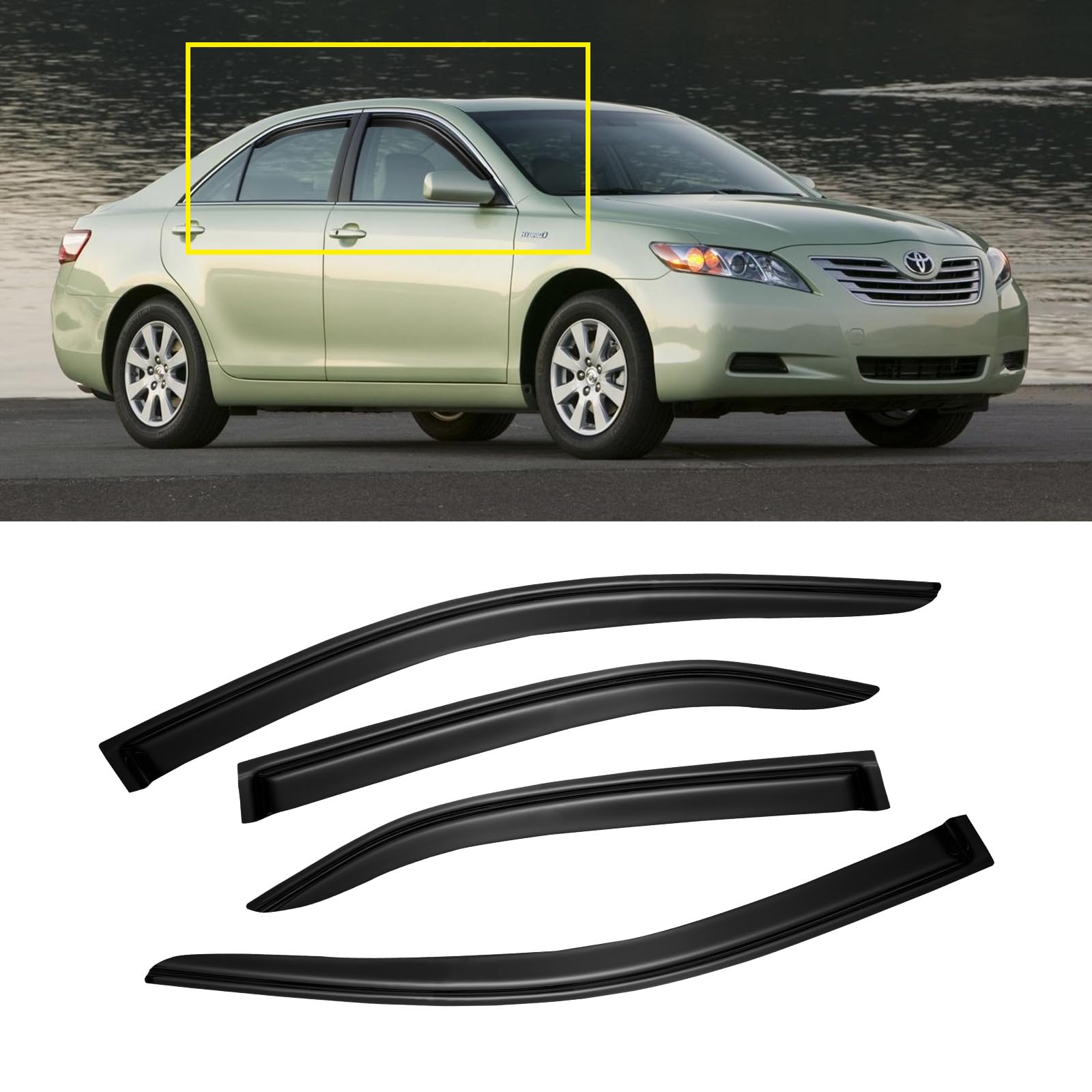 Cmvt Auto Window Visors For 2007-2011 Toyota Camry, Rain Guards Shields Vent Shade Deflector Dark Smoke 07 2008 2009 2010 11, Ta