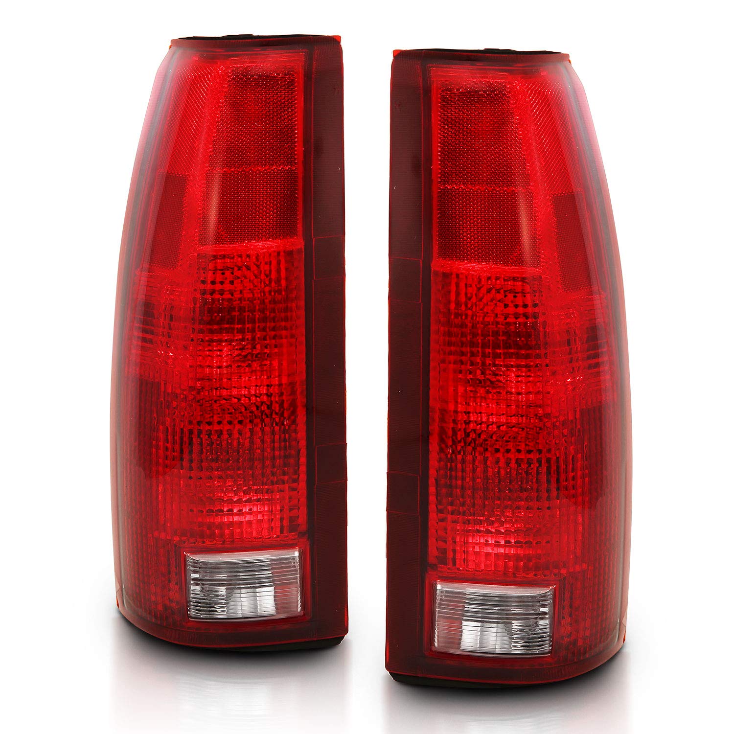 AmeriLite Halogen Tail Lights for 88-00 Chevy GMC C/K Silverado Sierra - OE Red Replacement, Includes Bulb Connector Plate, Driver & Passenger Side