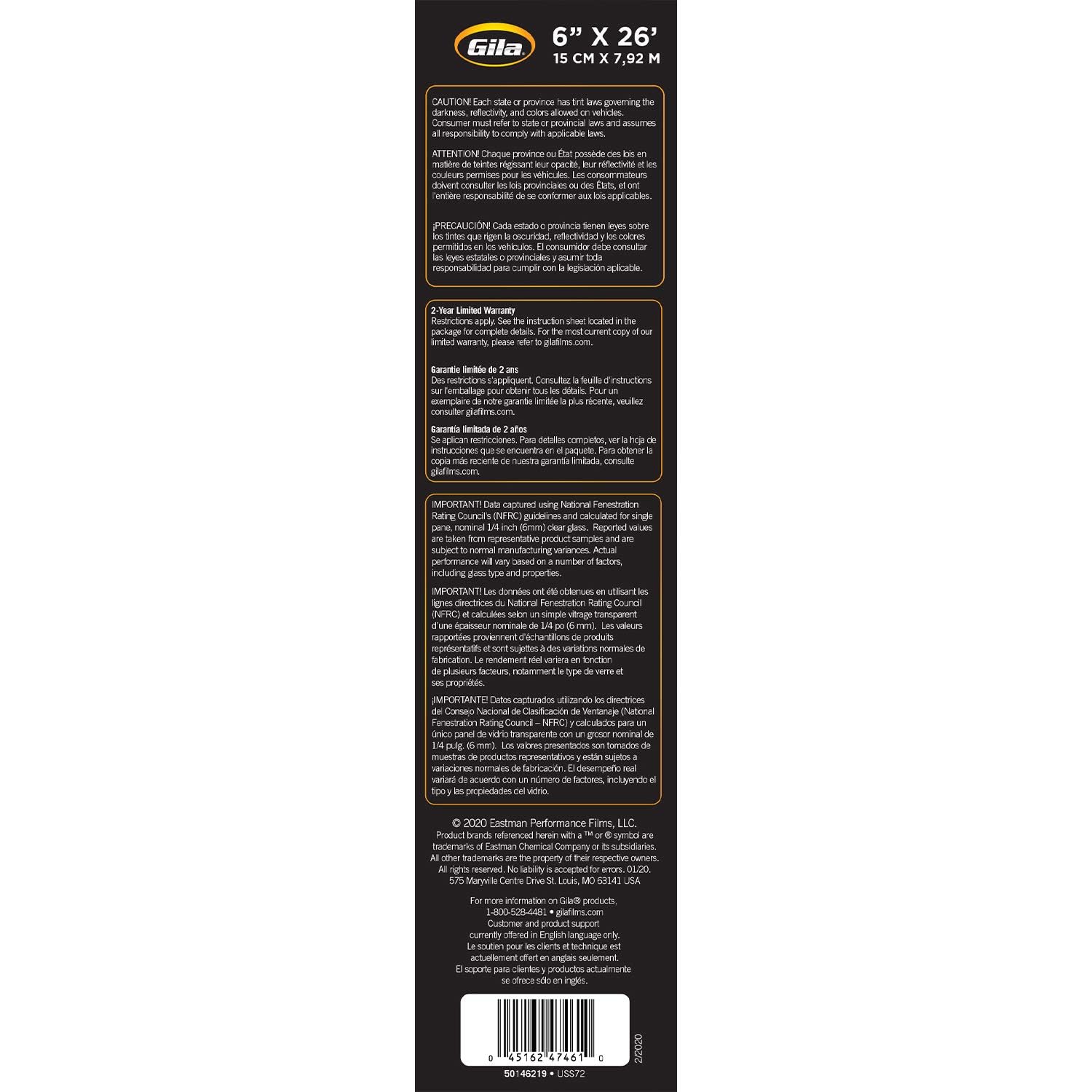 Gila Heat Shield Plus 5% Vlt Rear Window Tint, 6In X 26Ft