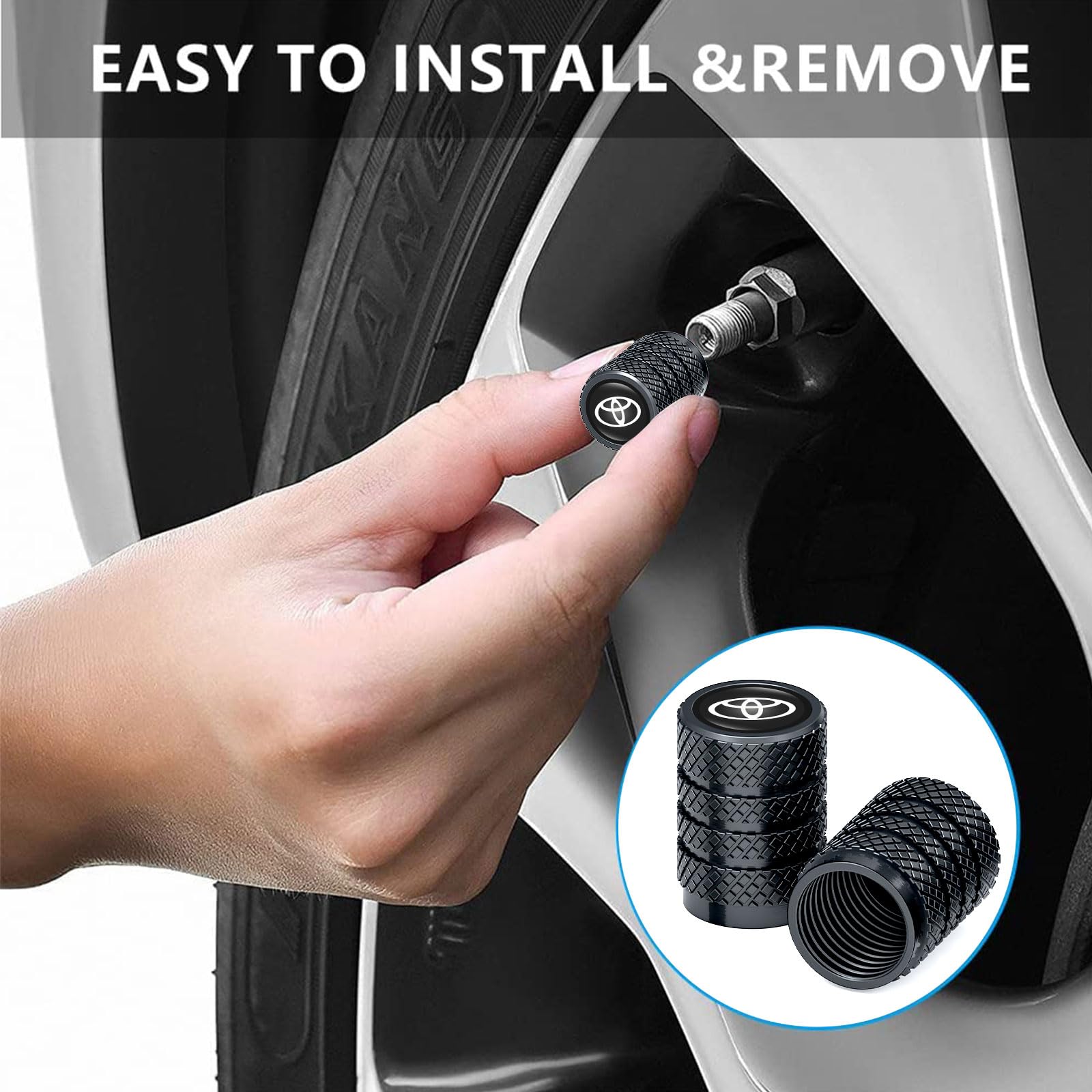 PPODKS Tire Valve Caps, Copper, Black, Vehicle Specific Fit (Toyota, Corolla, RAV4, Highlander), Passenger Car, Automotive Valve