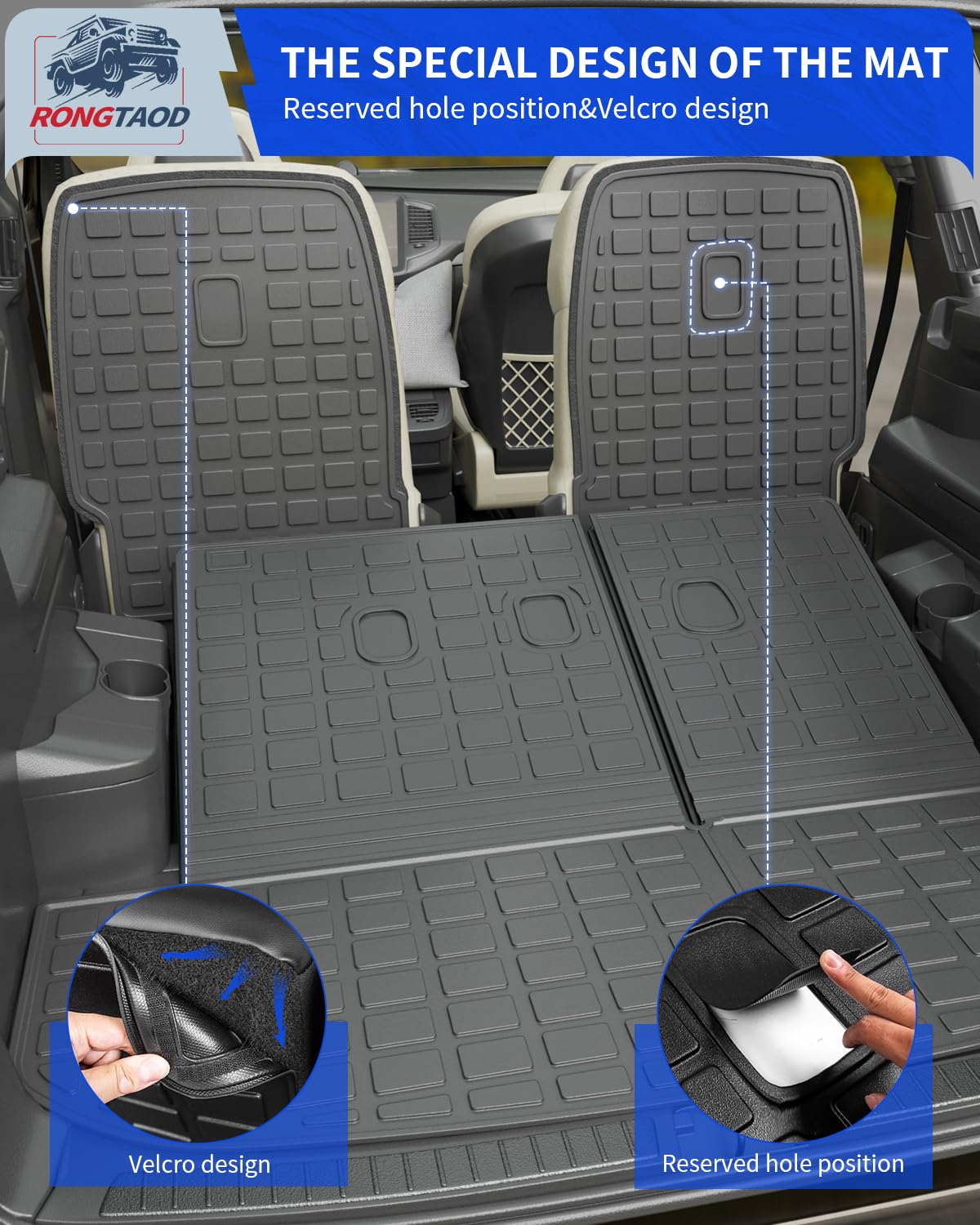 Rongtaod Cargo Mat for 2020-2025 Hyundai Palisade - 7 Seats, TPE Material, 31.89"x27.37", Includes 2nd &