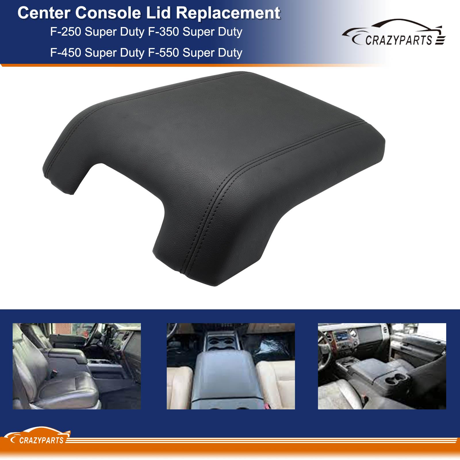 CRAZYPARTS Center Console Lid Replacement Compatible with F-250 F-350 F-450 F-550 Super Duty 2011 2012 2013 2014 2015 2016 Repla