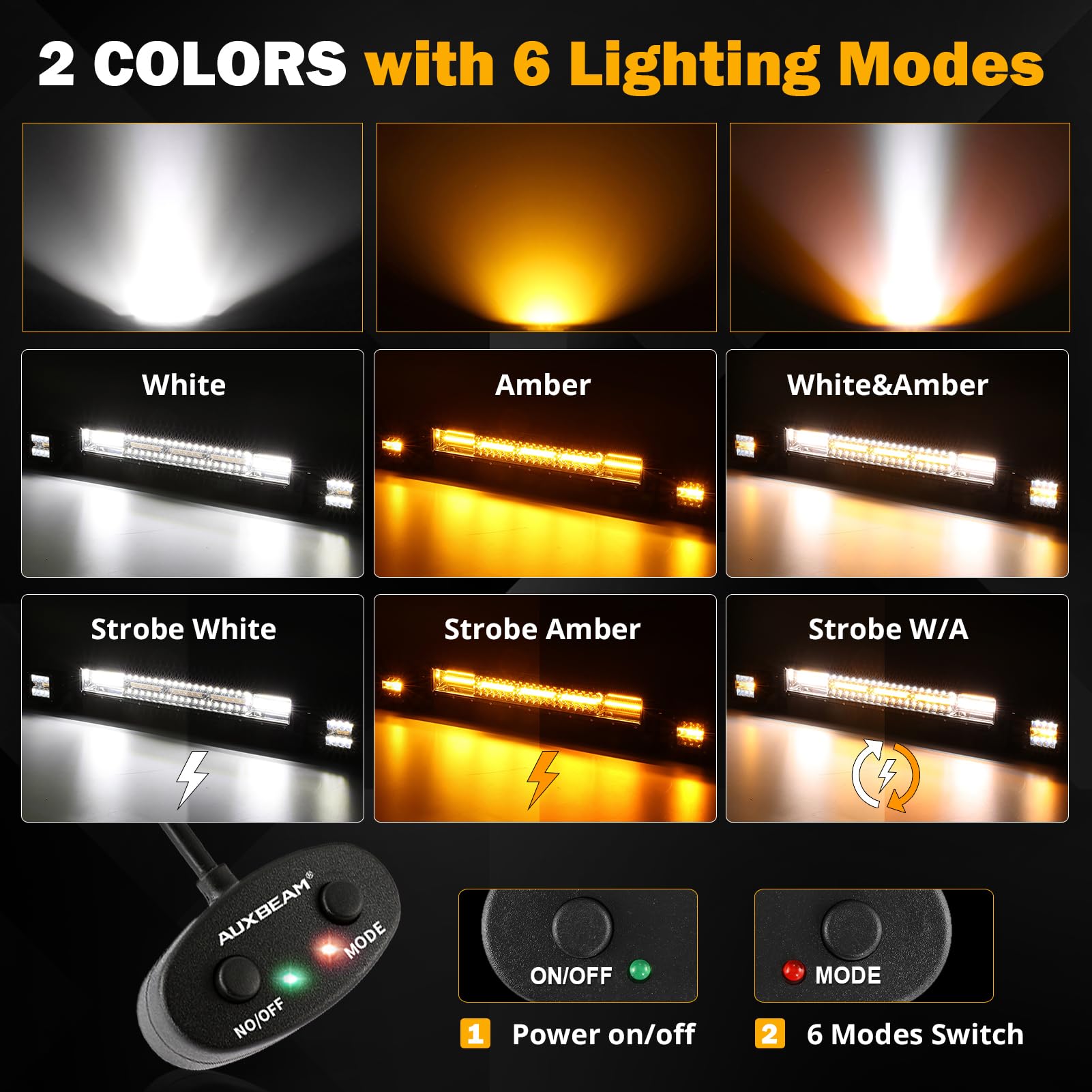 Auxbeam 22 Inch 120W Led Light Bar 2Pcs 3 Inch 96W Led Pods, Amber White Fog Light 6 Modes Strobe Lights For Work Truck, Spot Fl