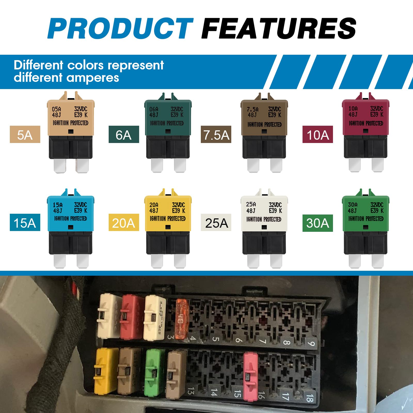 Gloso Circuit Breaker Blade Fuse E39 Manual (T3) Reset Low Profile Atc/Ato (3A - 1 Pack)