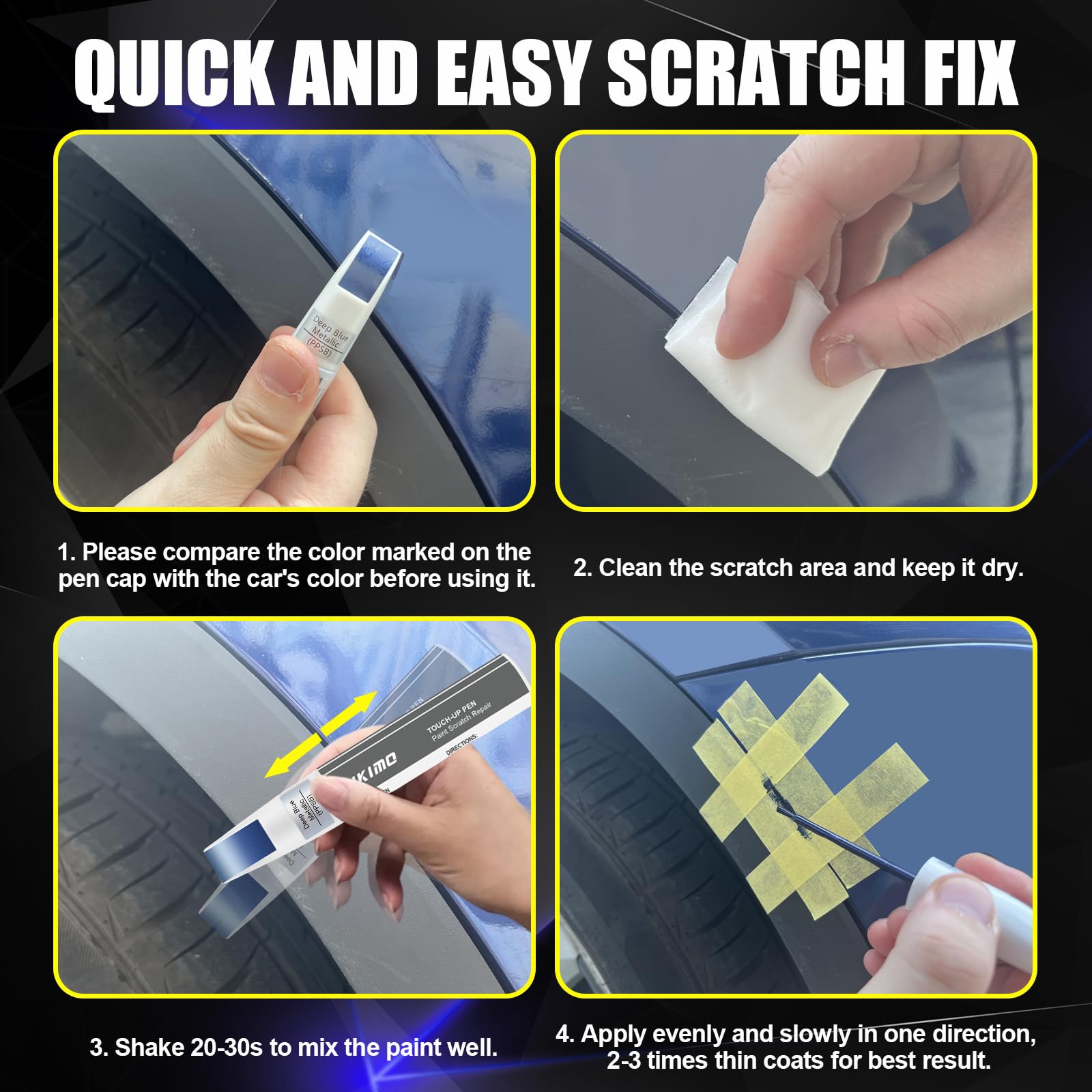 KIKIMO for Tesla Touch Up Paint(Midnight Silver Metallic(PMNG)), Car Paint Repair Kit for Tesla Model Y/3/S/X, 2 In 1 Scratches