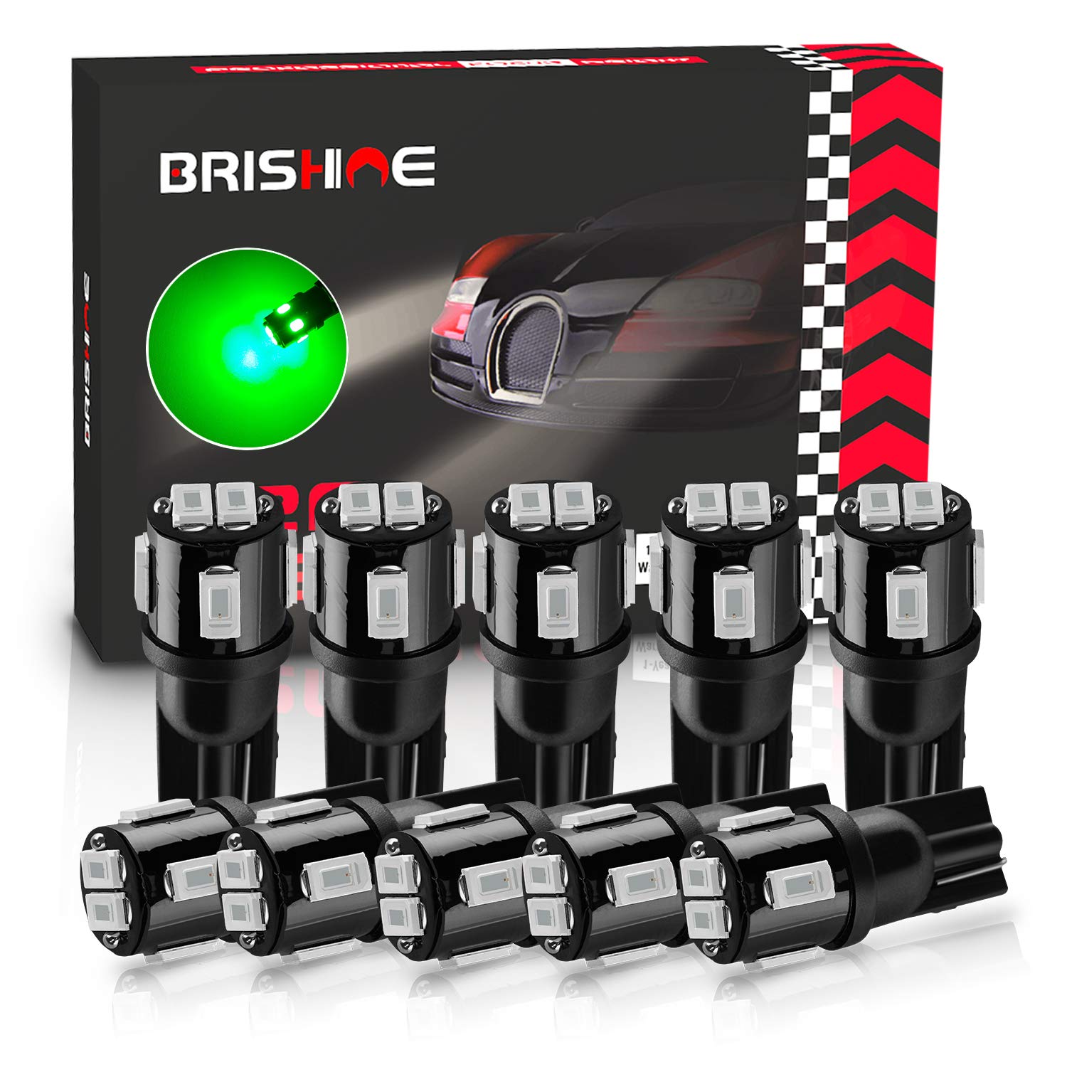 Brishine 194 Led Bulbs Extremely Bright Green 5630 Chipsets 168 2825 175 T10 W5W Led Replacement Bulbs For Car Interior Dome Map