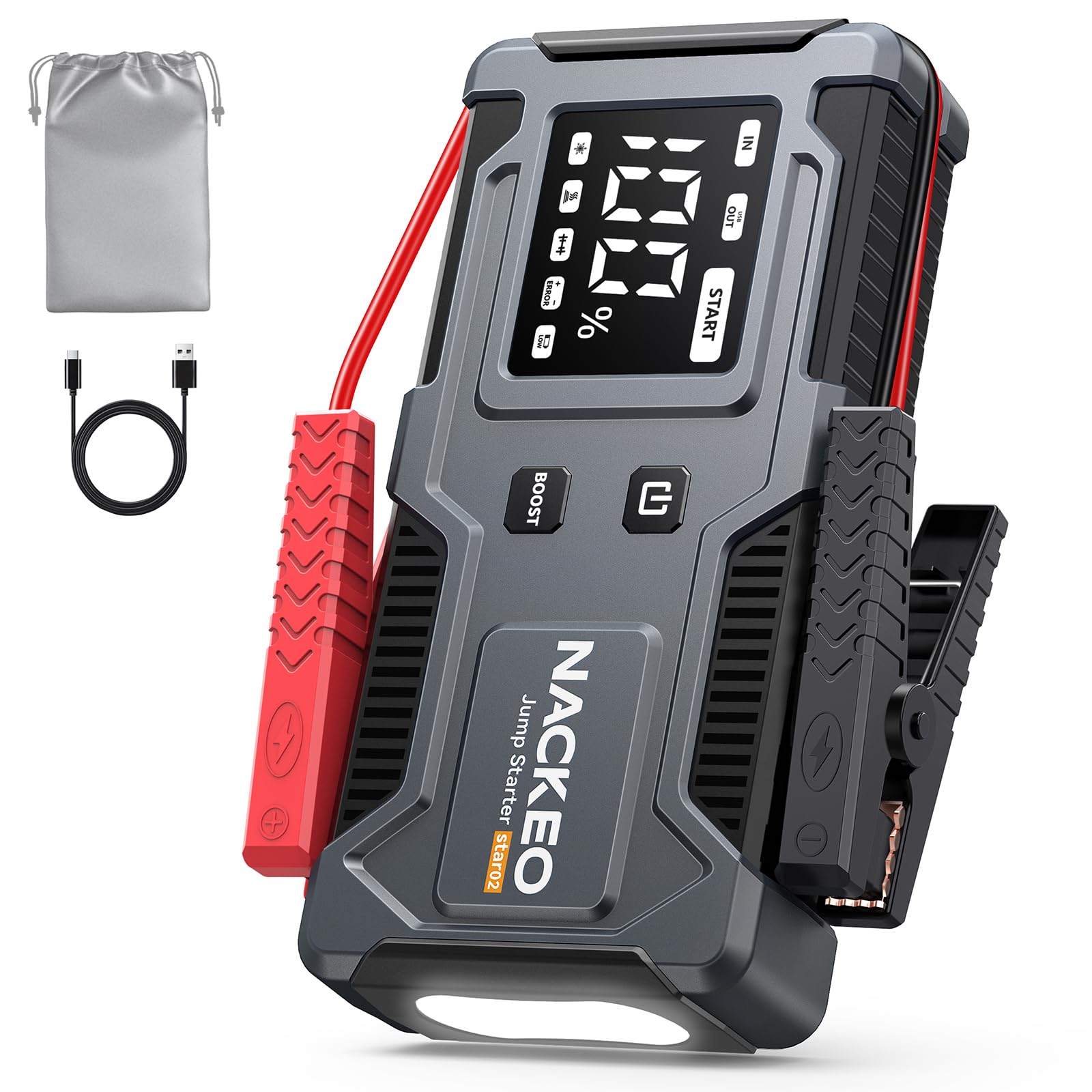 NACKEO Jump Starter 6000A, 12V Car Battery Jump Starter with Built-in Smart Jumper Cables, Car Jump Starter Jump Box Portable Ju