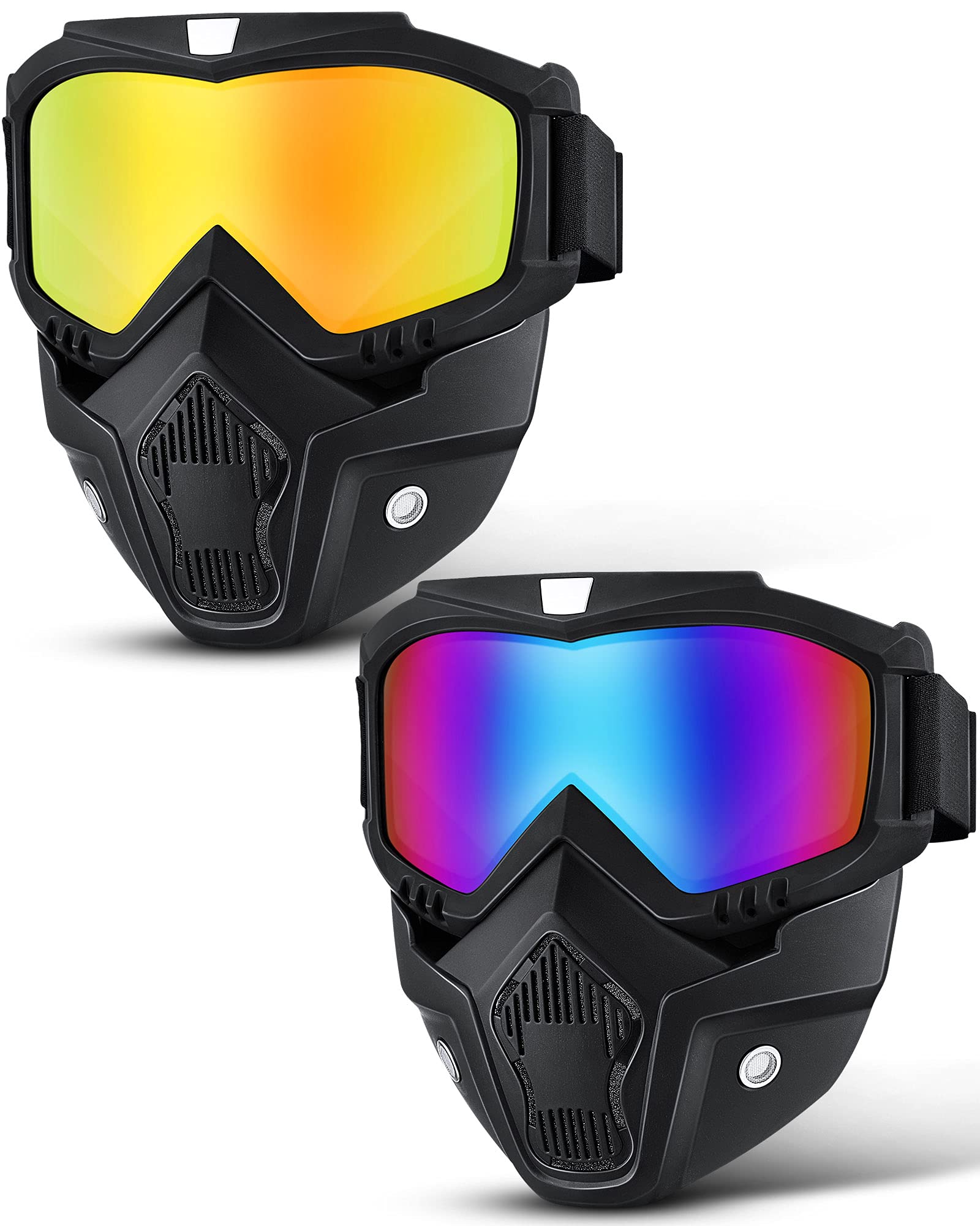 Frienda 2 Pieces Motorcycle Goggles Helmet Riding Goggles Glasses With Face Cover (Colourful, Gold)