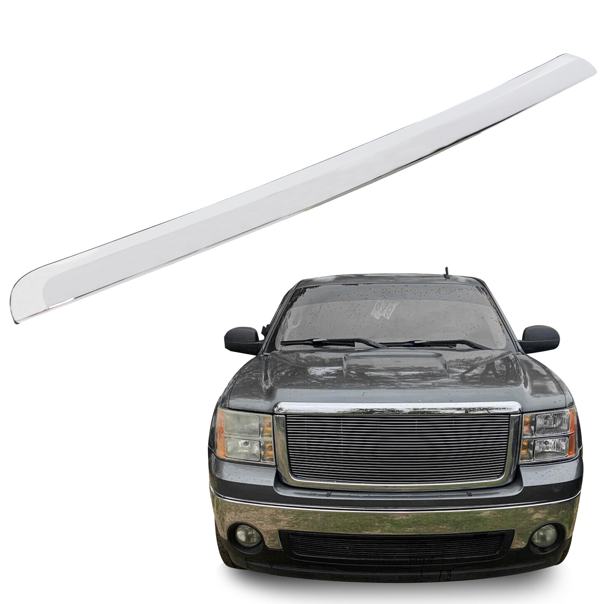 ECOTRIC Truck Hood Molding Trim for 2007-2013 GMC Sierra, Silvery Plastic, Model VC-LYAP-376-1S, Replaces GM1235109 103