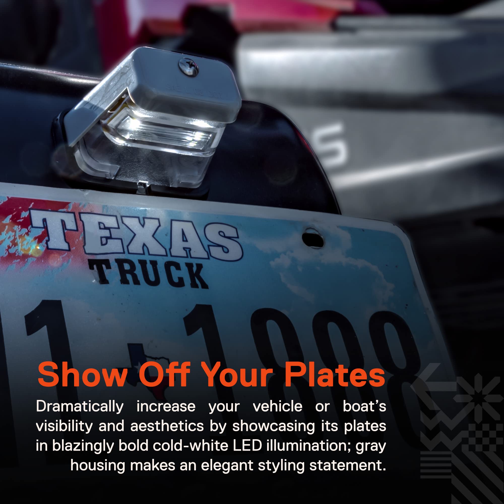 True Mods Gray Led Boat Trailer License Plate Light [Stud Mount] [Dot Fmvss 108] [Sae L] [Waterproof] [12V Dc] Universal Submers