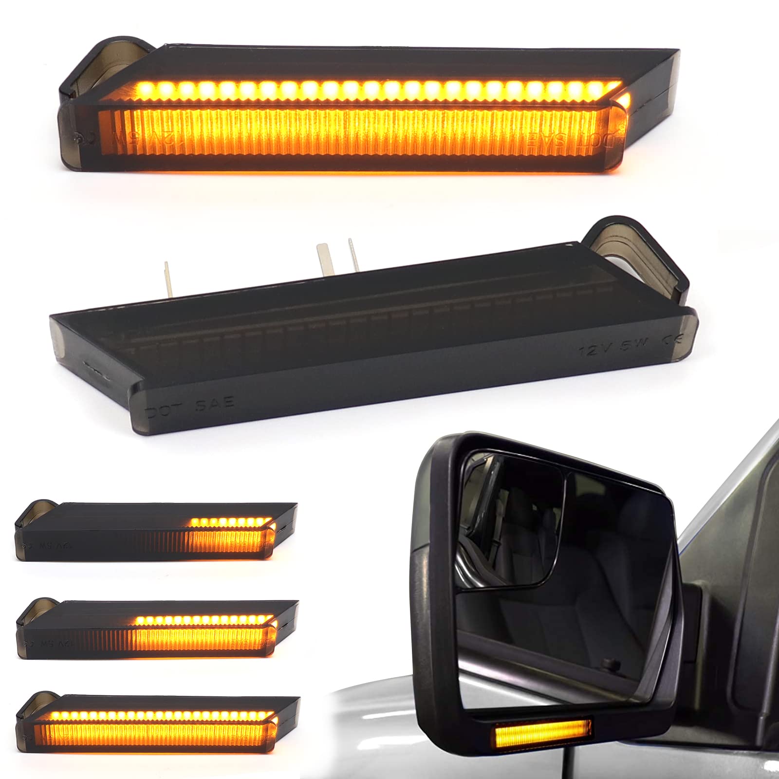 Fetonauto Sequential Amber Led Side Mirror Turn Signal Lights For 2004-2014 Ford F150 Raptor Expedition Lincoln Mark Lt, Smoked