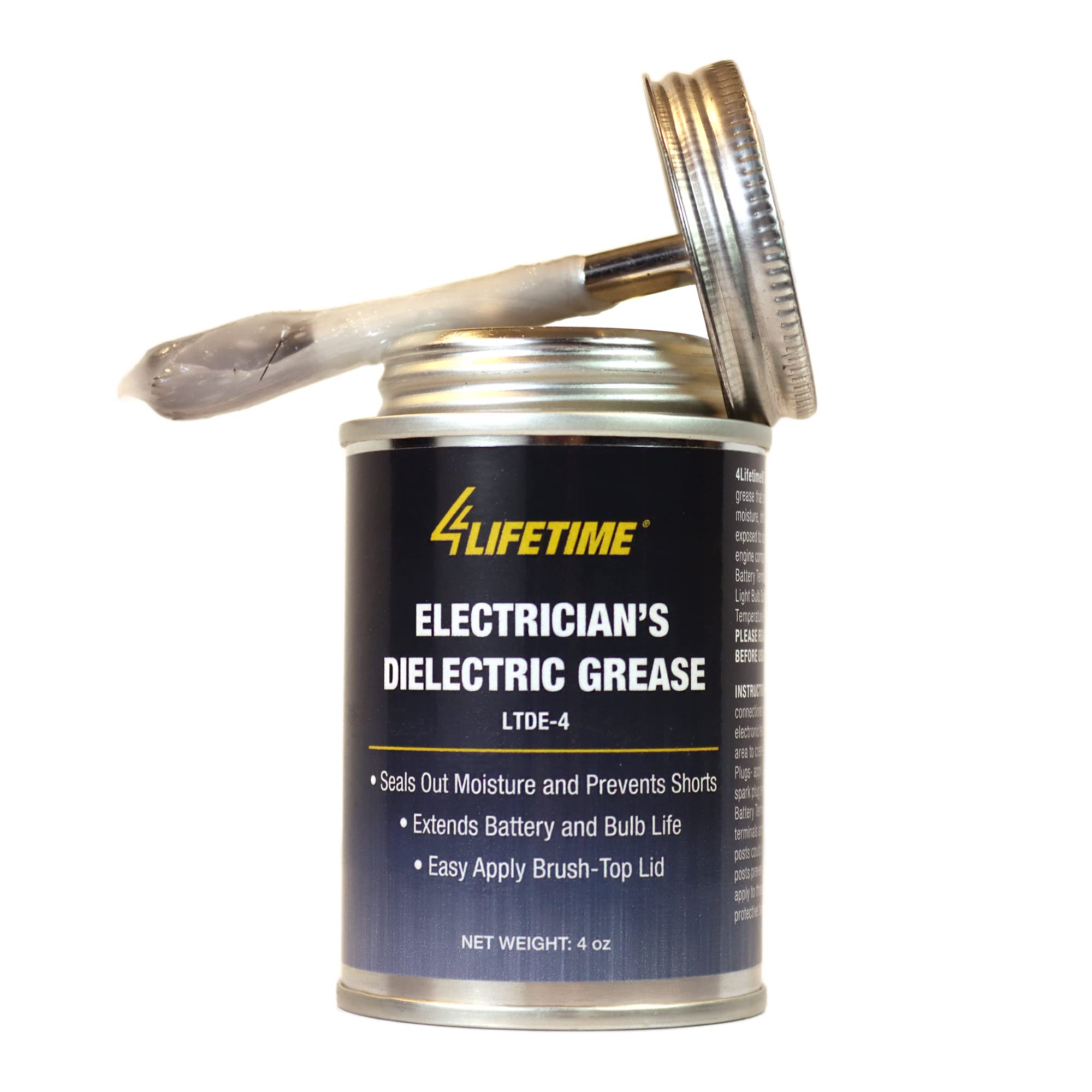 4LIFETIMELINES Dielectric Silicone Grease - Waterproof Non-Conductive Lubricant - 4oz Brush Top Can for Electrical & Automotive Use