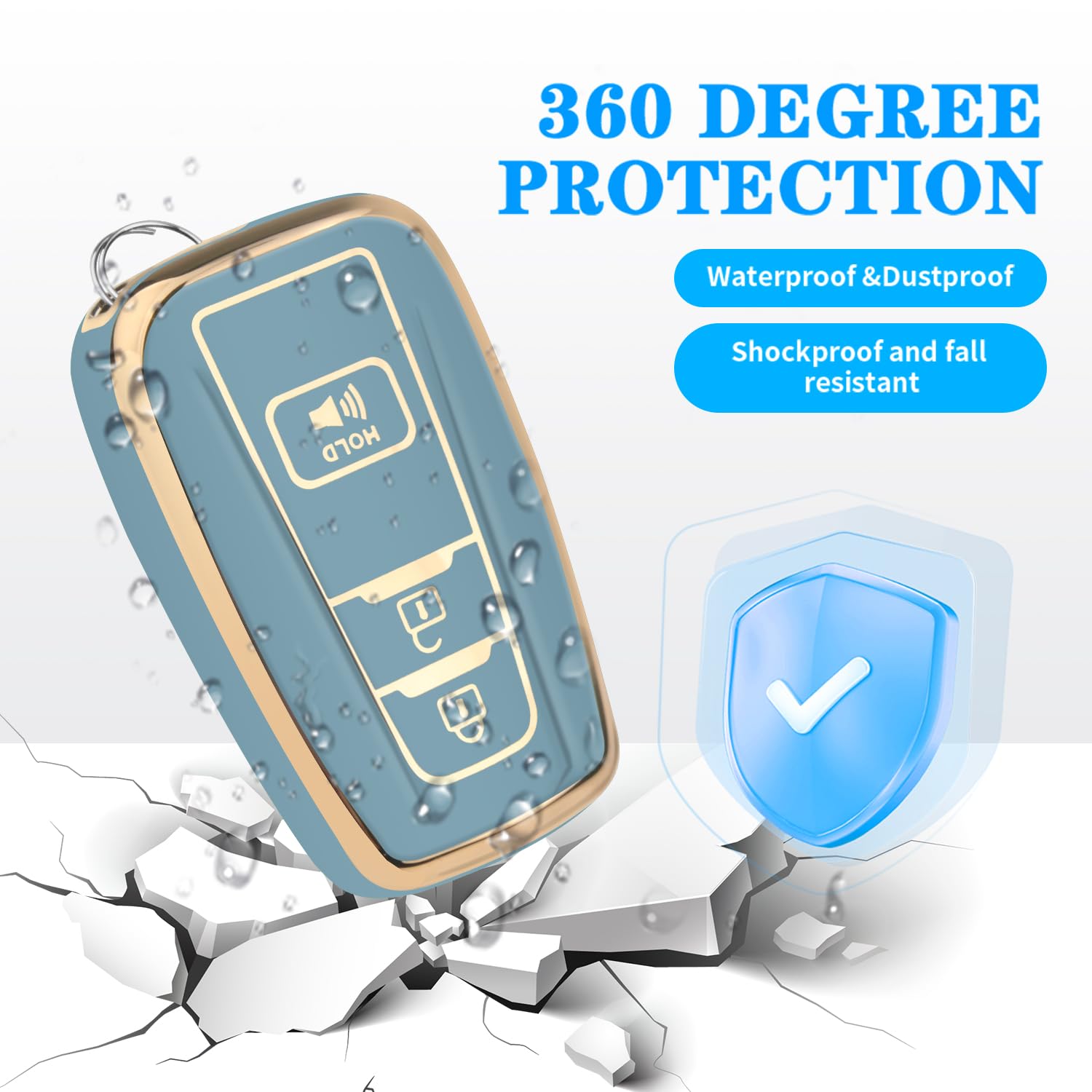 MILD EAST Toyota 4Runner Key Fob Cover - Soft TPU Protection, 3 Button, Keychain, Compatible with 2016-2024 Models, Blue