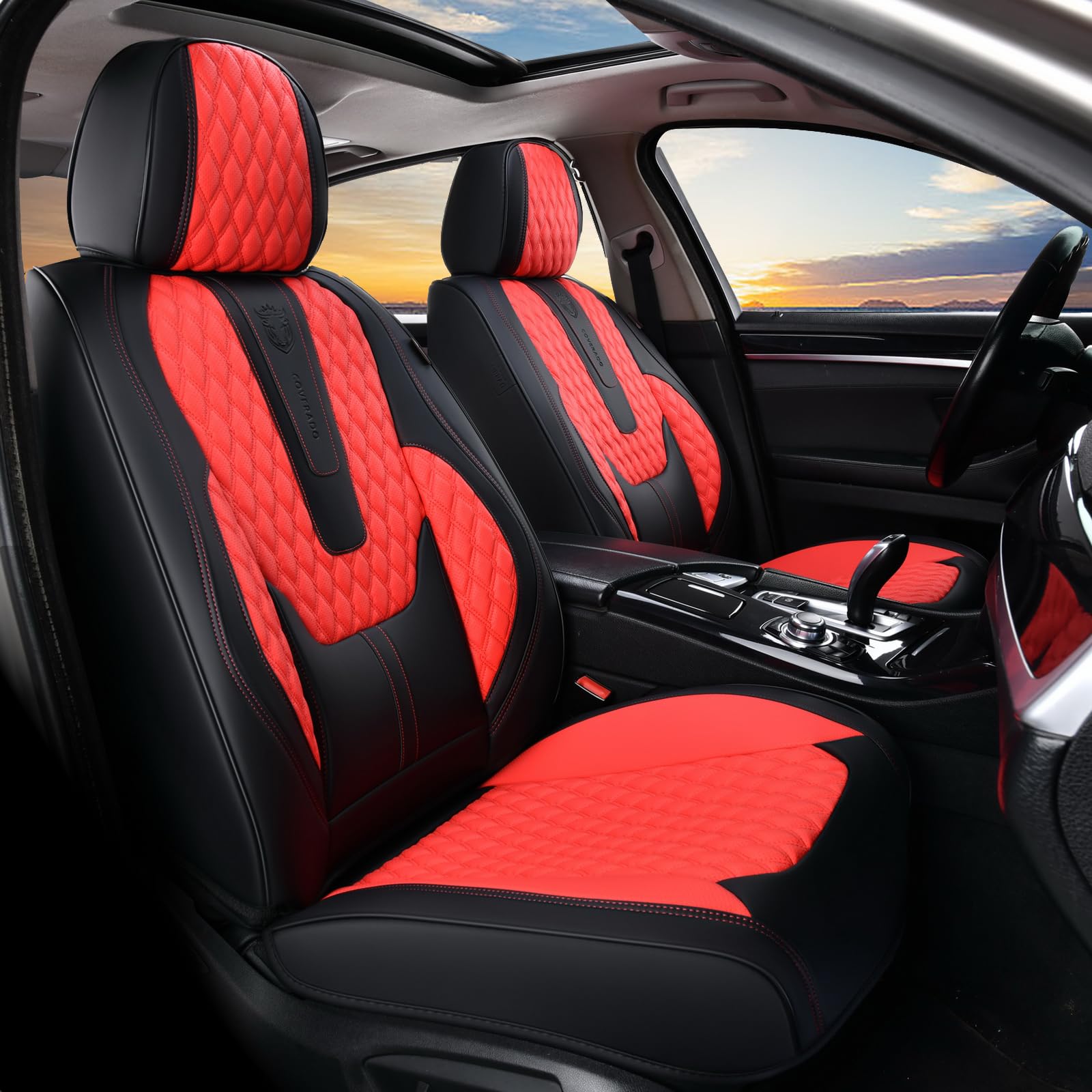 Coverado Car Seat Covers Front Seats, Luxury Faux Leather Seat Covers for Cars Waterproof Seat Covers with Lumbar Support, Car S