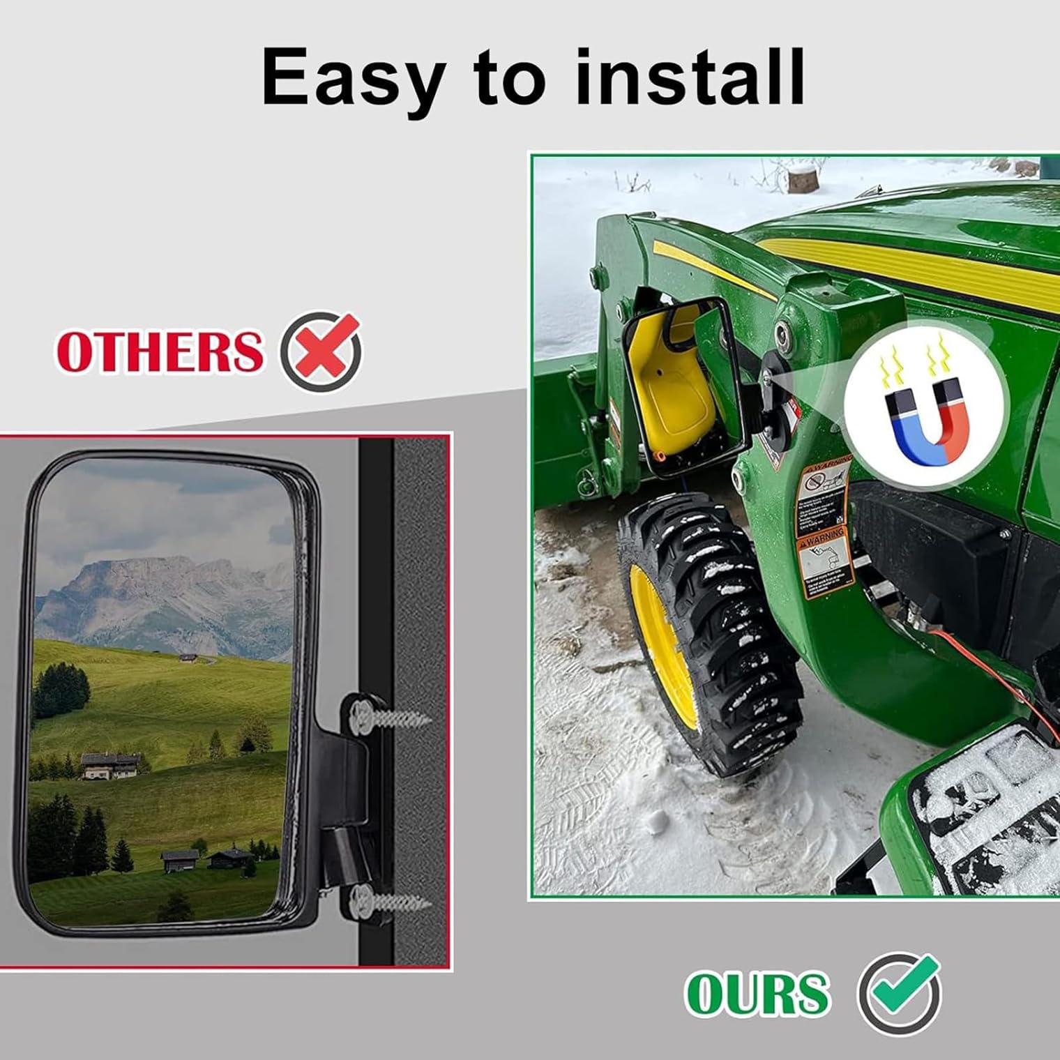 pbsee Magnetic Tractor Mirrors - Rearview Mirrors for Mahindra, Kubota, John Deere - Strong Magnets, Black, Model pb517