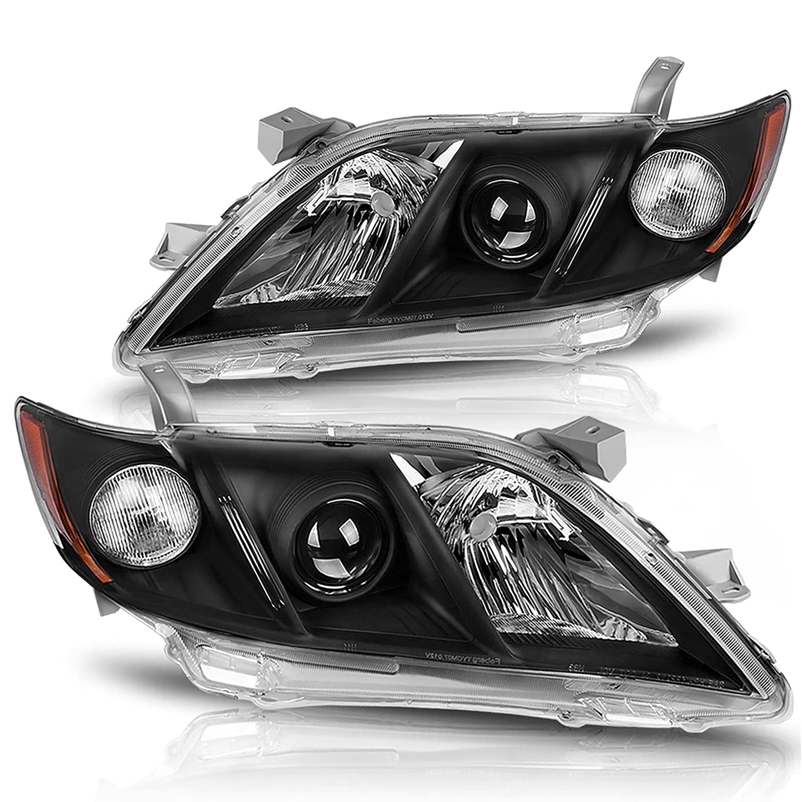 DWVO Headlights Assembly Compatible with 2007 2008 2009 Toyota Camry Black Housing Amber Reflector