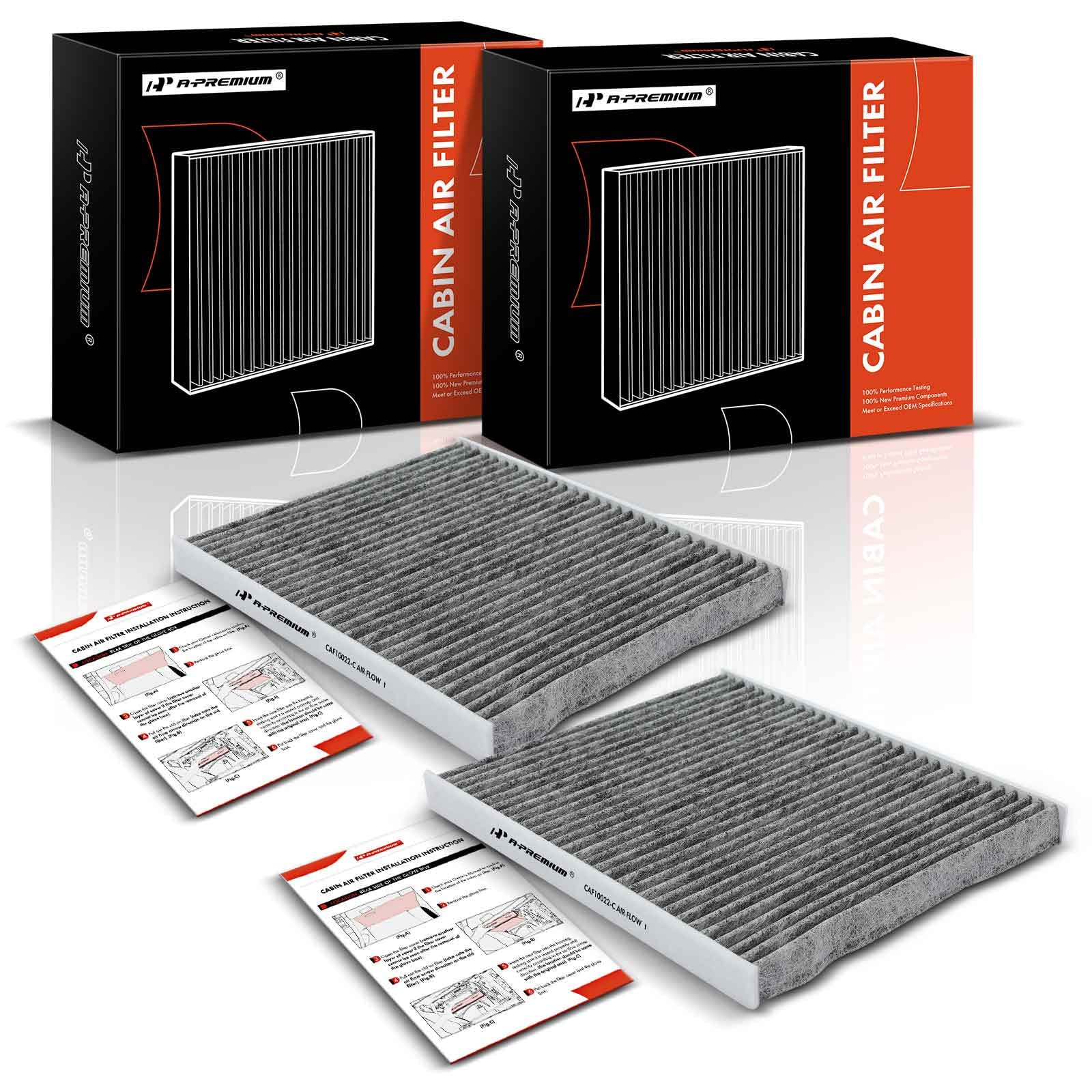 A-Premium 2-Pc Cabin Air Filter With Activated Carbon Compatible With Jeep Gladiator 2020-2022, Wrangler 2018-2023 - 2.0L 3.6L 6