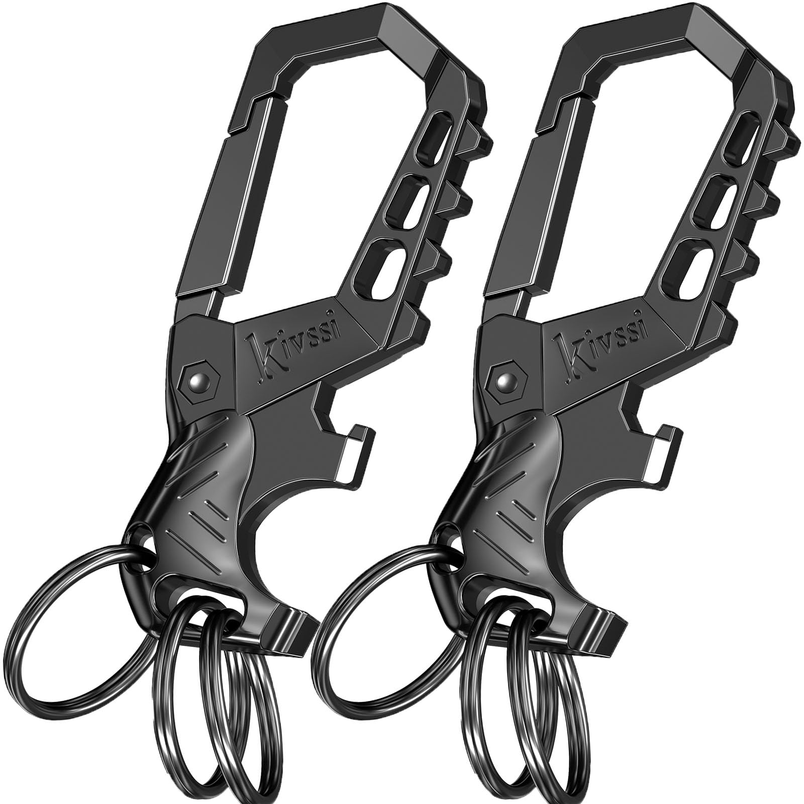 Kivssi Heavy Duty Metal Keychains, Carabiner Clip Car Key Chains,Fashion Family Keychain Bottle Opener And 3 Key Rings Suitable 