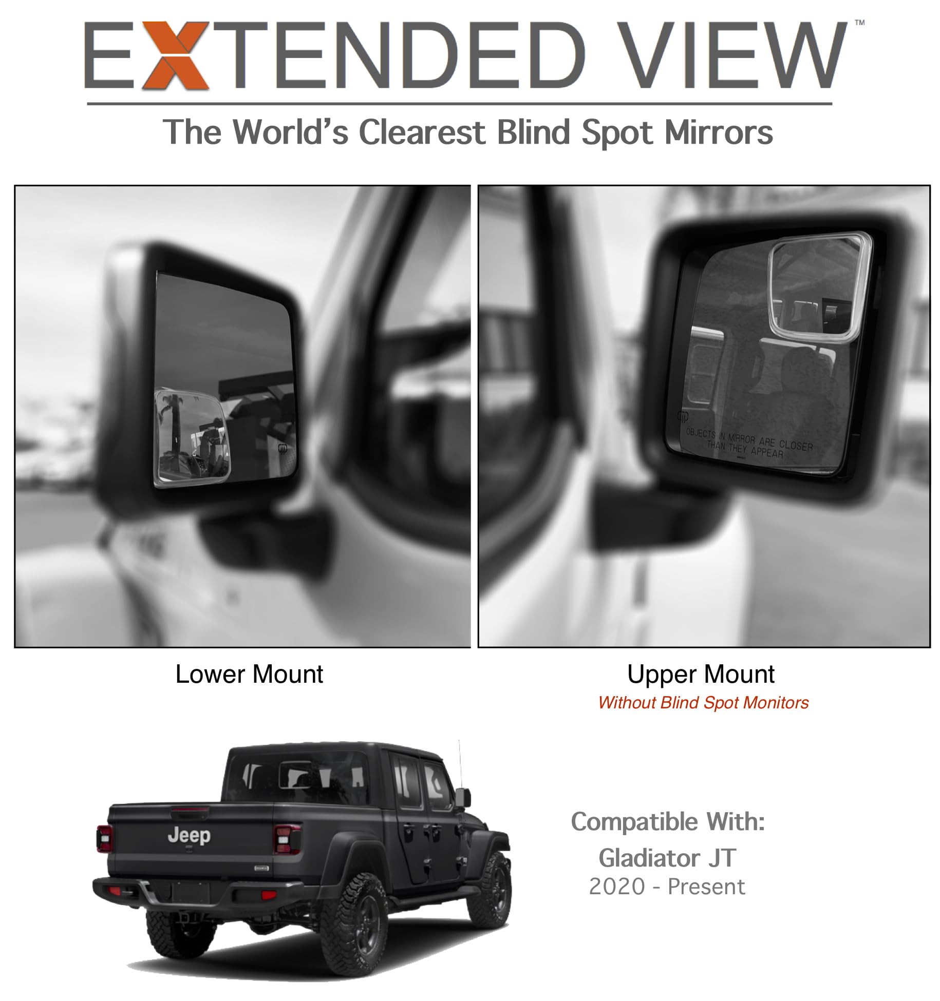 NXTGEN Automotive Jeep Gladiator Mirrors - Custom Blind Spot Mirrors Set (2 Piece) - Glass, Compatible with 2020-Present Jeep Gladiator JT