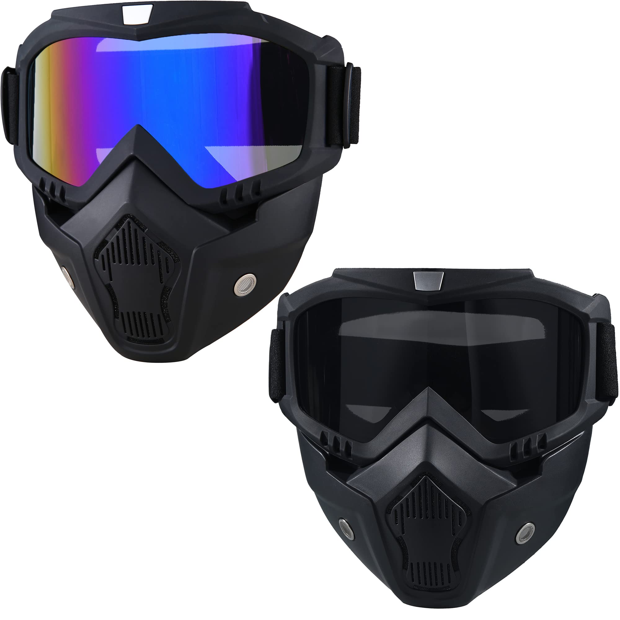 Crossbody 2 Pieces Motorcycle Goggles With Adjustable Face Mask,Dirt Bike Atv Motocross Mx Riding Offroad Cycling Protective Gla