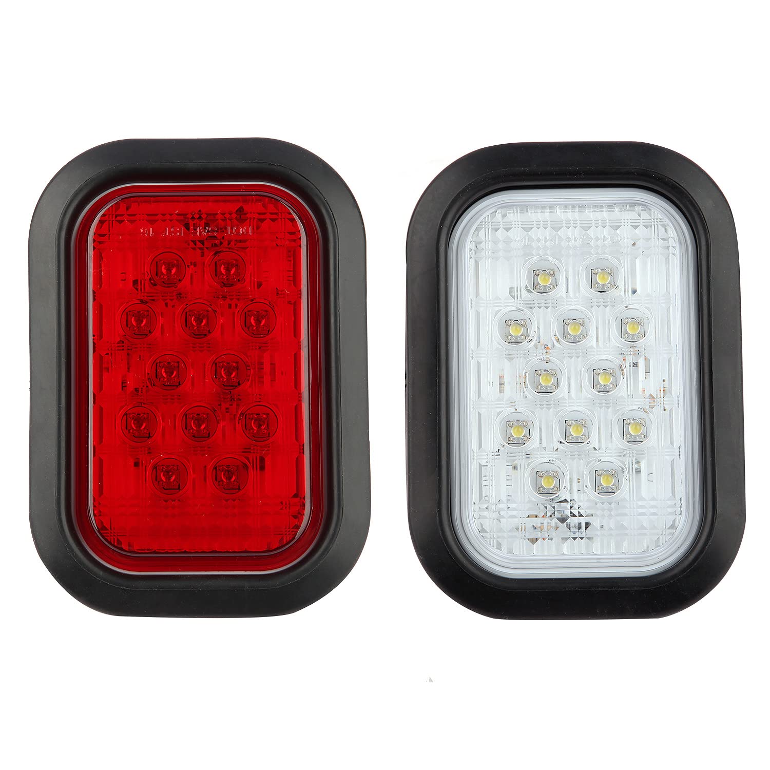 Partswcgg 6Pcs 5''X3'' Rectangle Led Stop/Turn/Tail/Brake & Backup Reverse Truck Trailer Tail Hitch Lights 12 Led W/Grommets & 3