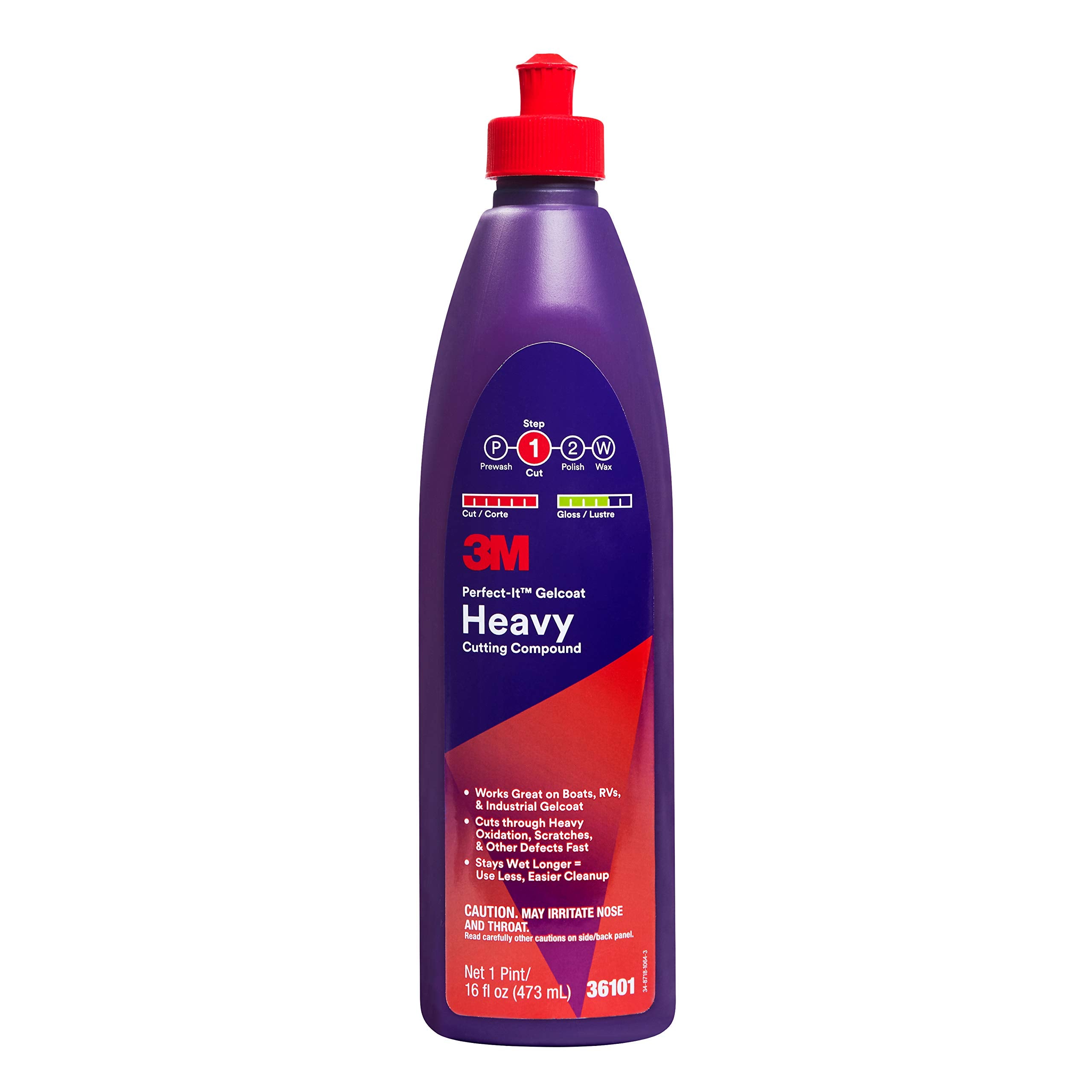 3M Perfect-It Gelcoat Heavy Cutting Compound, 36101, 1 Pint, Fiberglass Oxidation Remover For Boats And Rvs , Red