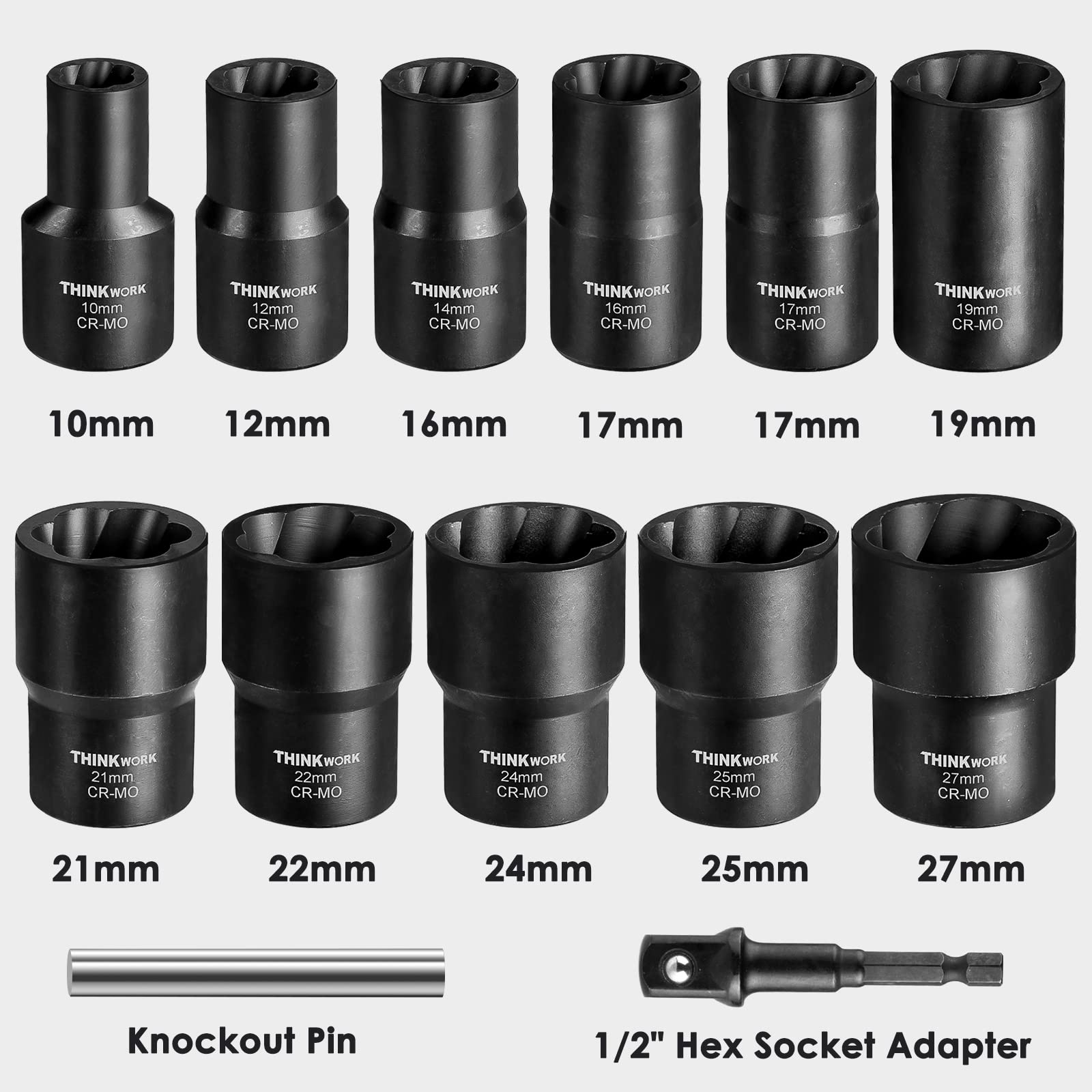 Thinkwork 1/2 Inch Drive Lug Nut Removal Tool, 13 Pieces Wheel Lock Removal Kit, Lug Nut Remover For Stripped, Rounded, Damaged,
