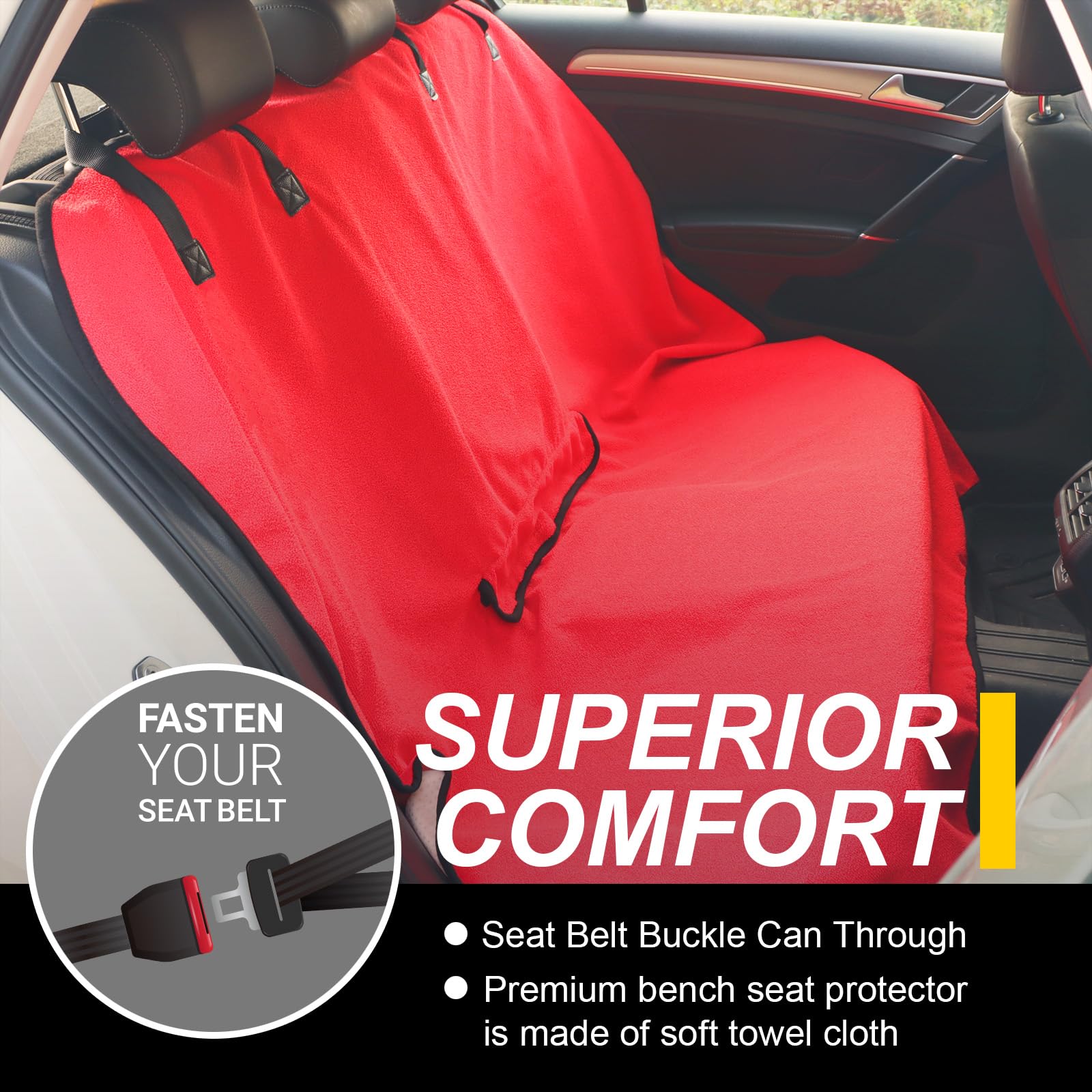LoyaGour Back Seat Cover for Car Trucks Van SUV,Waterproof Rear Bench Towel Seat Covers for Dogs and Kids,Automotive Backseat Pr