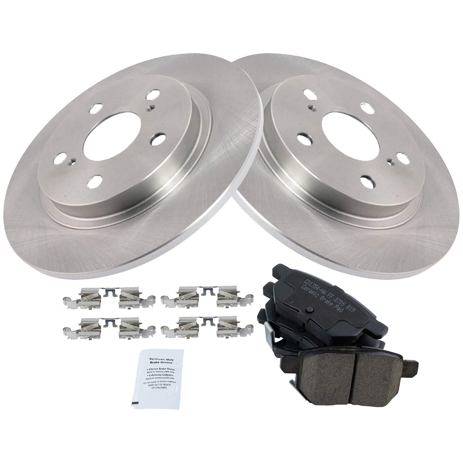 TRQ Rear Brake Pad & Rotor Kit Brake Pads Brake Rotor Ceramic Compatible with 2009-2010 Pontiac Vibe 2016 Scion iM 2008-2015 xB 