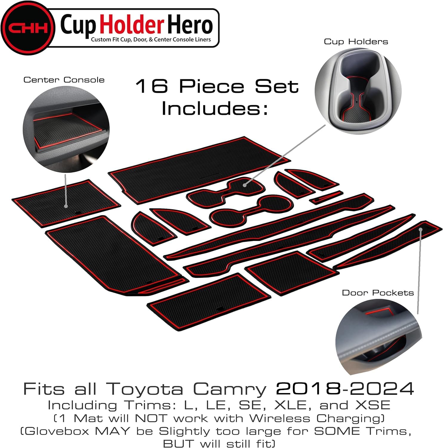 CupHolderHero Fits Toyota Camry 2018-2024 Accessories, Premium Custom Non-Slip Anti-Dust Cup Holder Inserts, Center Console Line