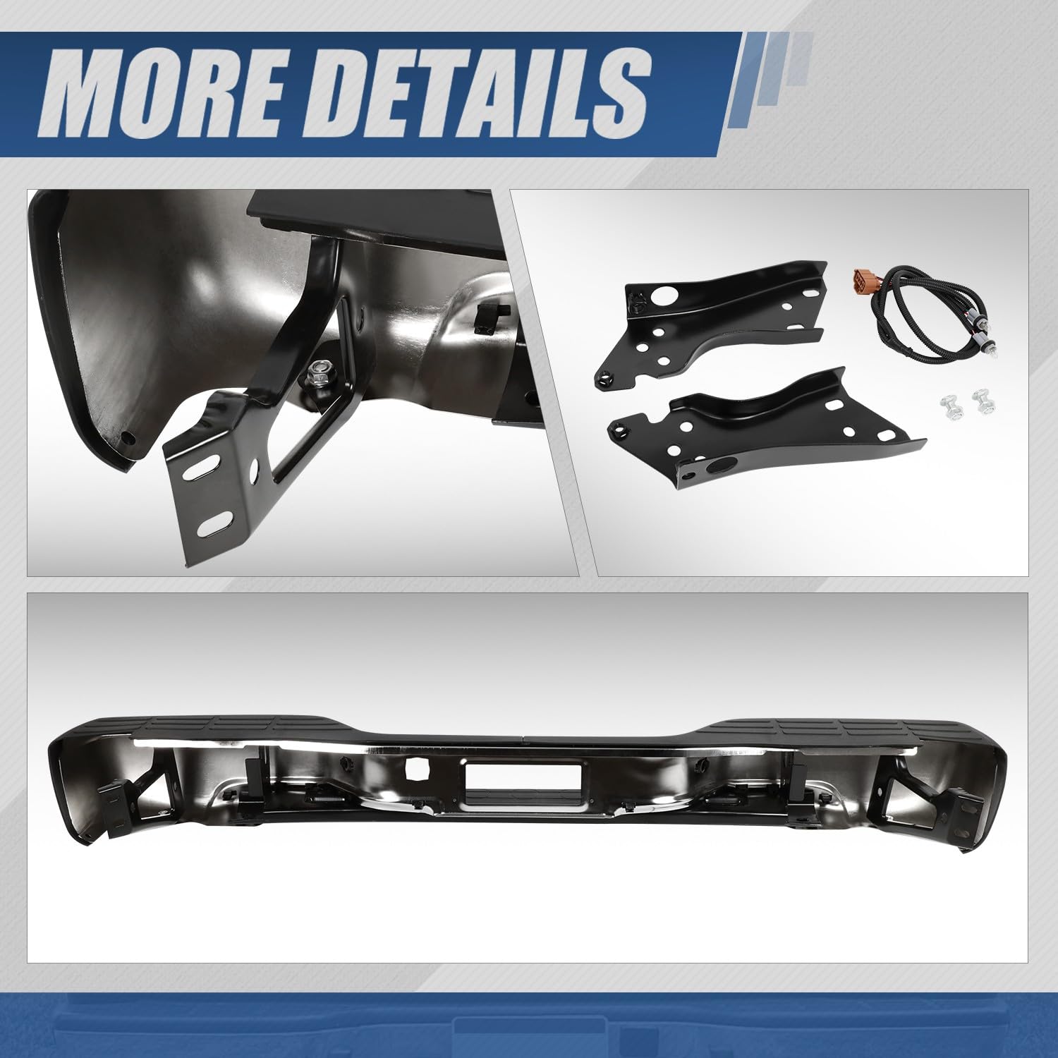 Auto Dynasty Rear Step Bumper for 1999-2006 Silverado Sierra 1500/2500, Black Powdercoated, w/License Plate Lights