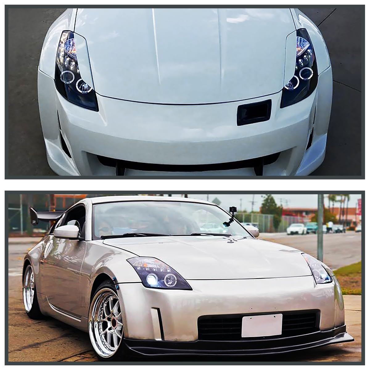 SPEC-D Tuning Projector Headlights for 2003-2005 Nissan 350Z, Black Housing, LED, Model 2LHP-350Z03JM-TM, Left + Right