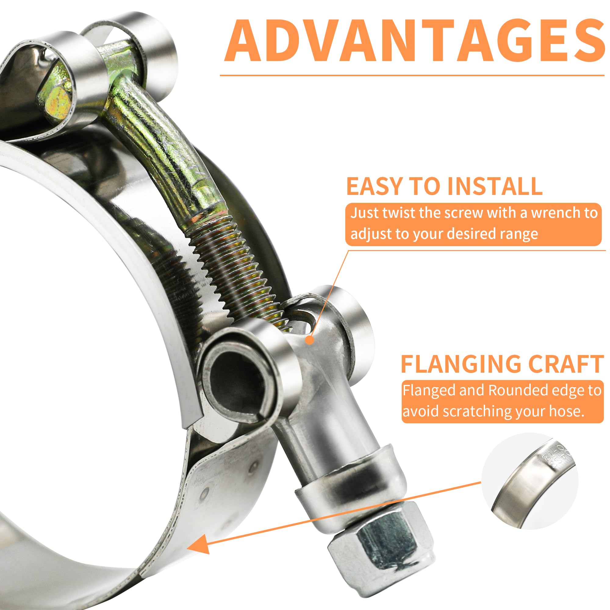 Wysiwyka 2 Pack 3.15 T-Bolt Hose Clamps, 304 Stainless Steel Turbo Intake Clamp, Working Range 87Mm-95Mm For 3.15 Hose Id