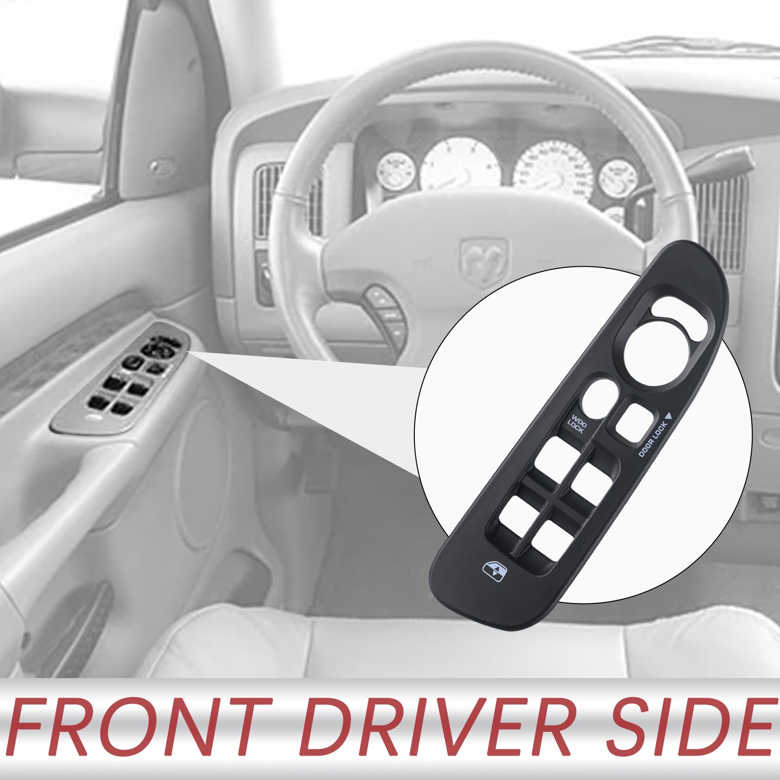 Black Master Power Door Window Switch Bezel Front Driver Side | for 2002-2008 Dodge Ram 1500 2500 3500 Quad Cab,2006-2008 Dodge