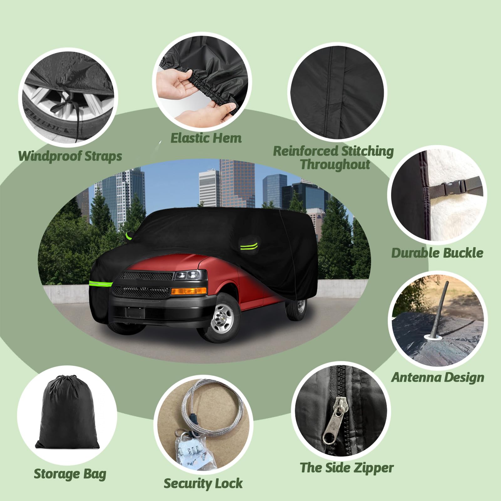 Car Cover For 2003-2025 Chevrolet Express Van/Gmc Savana Cargo Van 1500/2500/3500 Regular Swb, Waterproof 210T Sun Rain Uv Dust