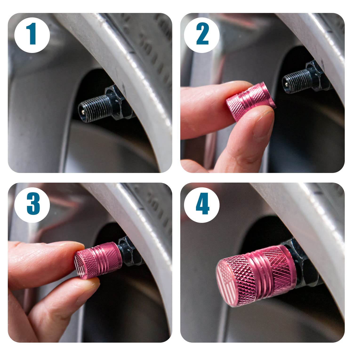 Tire Valve Stem Caps - 4 Pack Anti-Corrosion Premium Anodized Alloy Tyre Air Valve Caps Universal For Car Suv Bike Pink