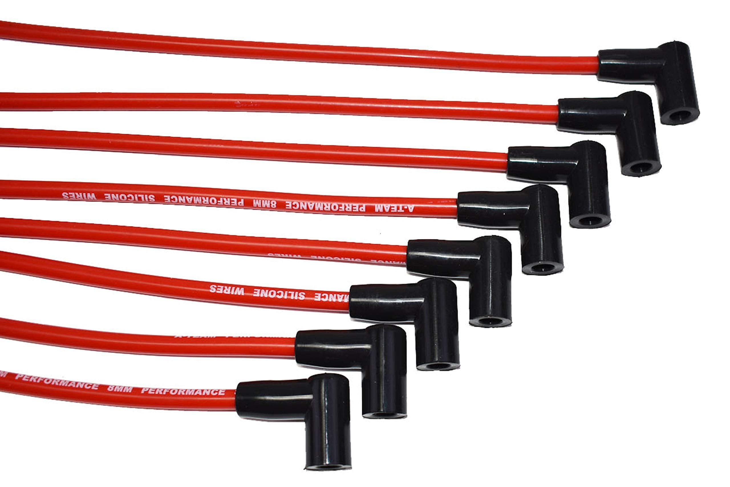 A-Team Performance 8.0mm Red Silicone Spark Plug Wires for Chevrolet SBC, GMC - HEI Compatible, Under Exhaust, 283-400