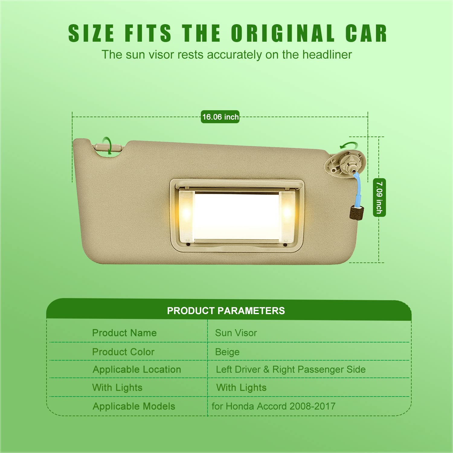 Left Driver & Right Passenger Side Sun Visor For Honda Accord 2008 2009 2010 2011 2012 2013 2014 2015 2016 2017, Replacement Ass