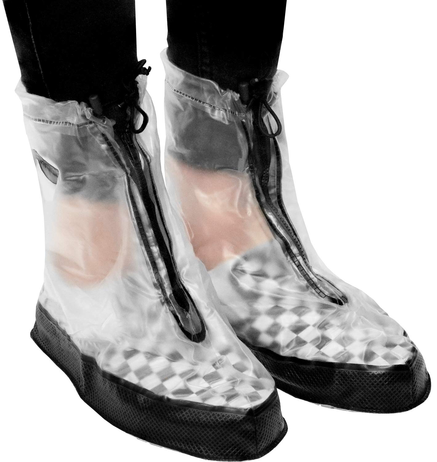 Rain Shoe Covers | Waterproof Shoe Covers for Men Women | Reusable Galoshes Overshoes (Clear/Black, Medium)